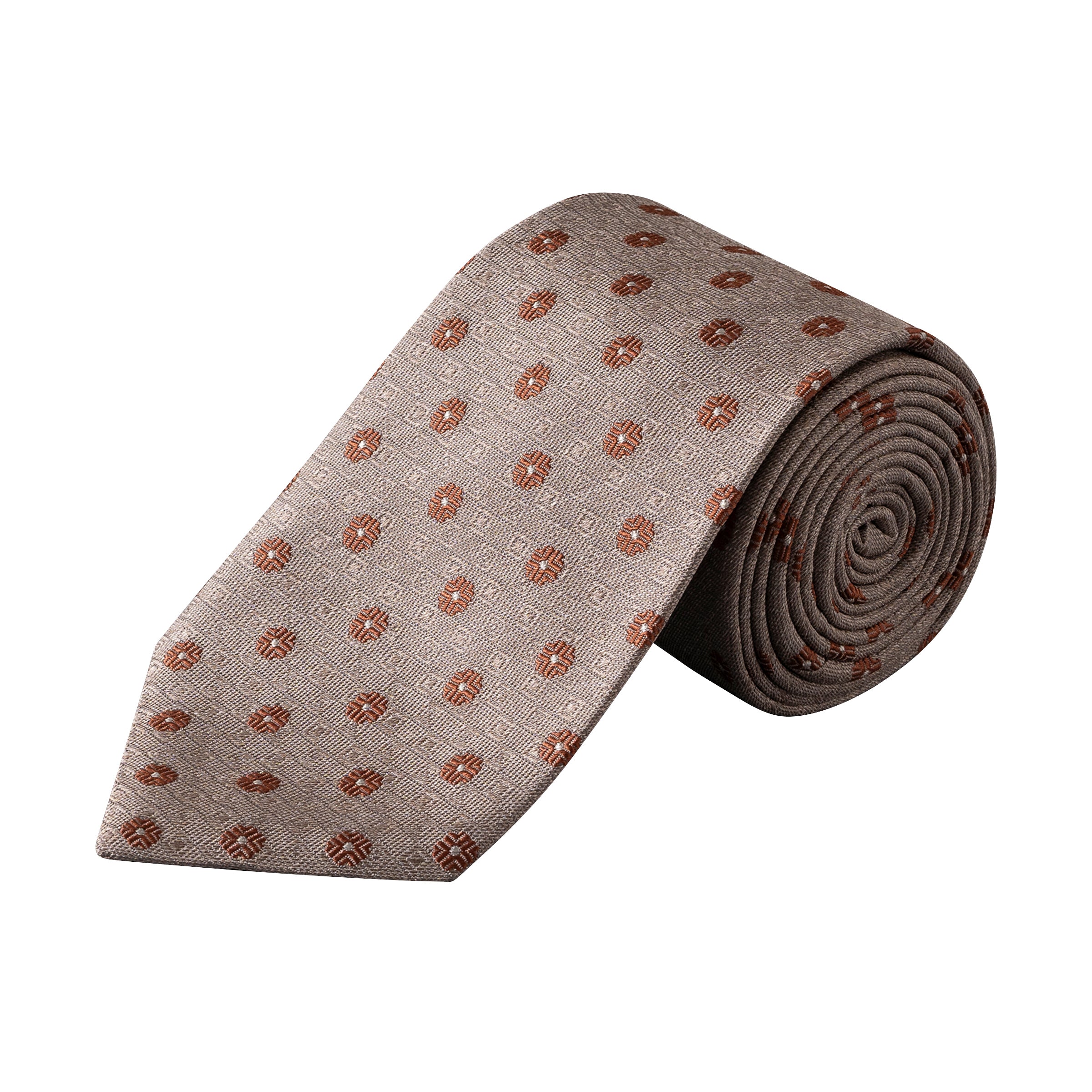 Beige Floral Woven Shantung Silk Tie - ETON