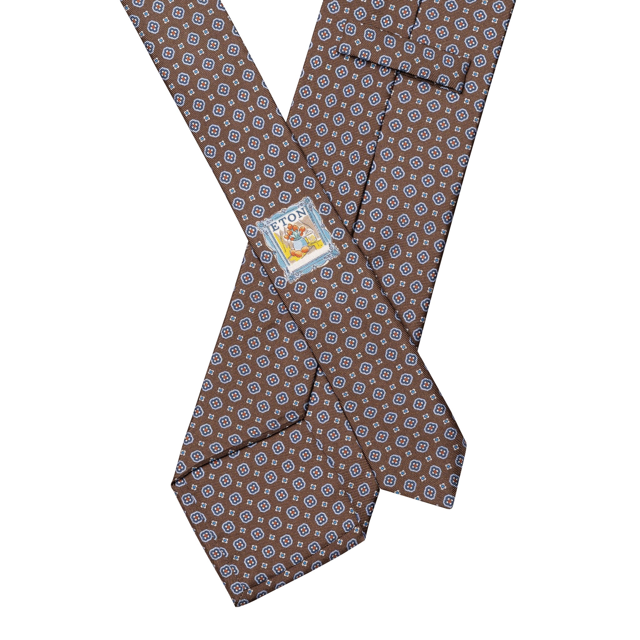 Brown Medallion Printed Silk Tie - ETON
