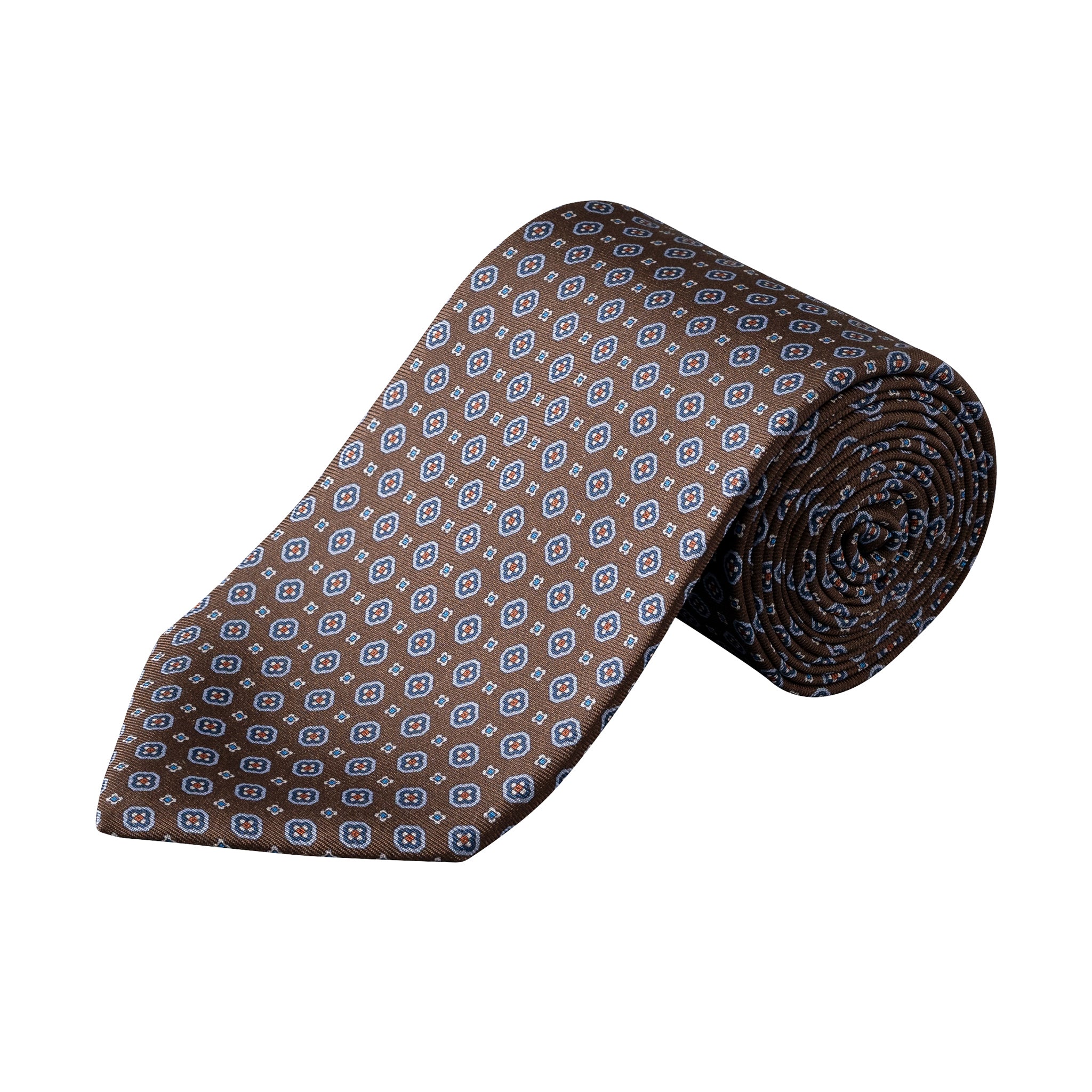 Brown Medallion Printed Silk Tie - ETON