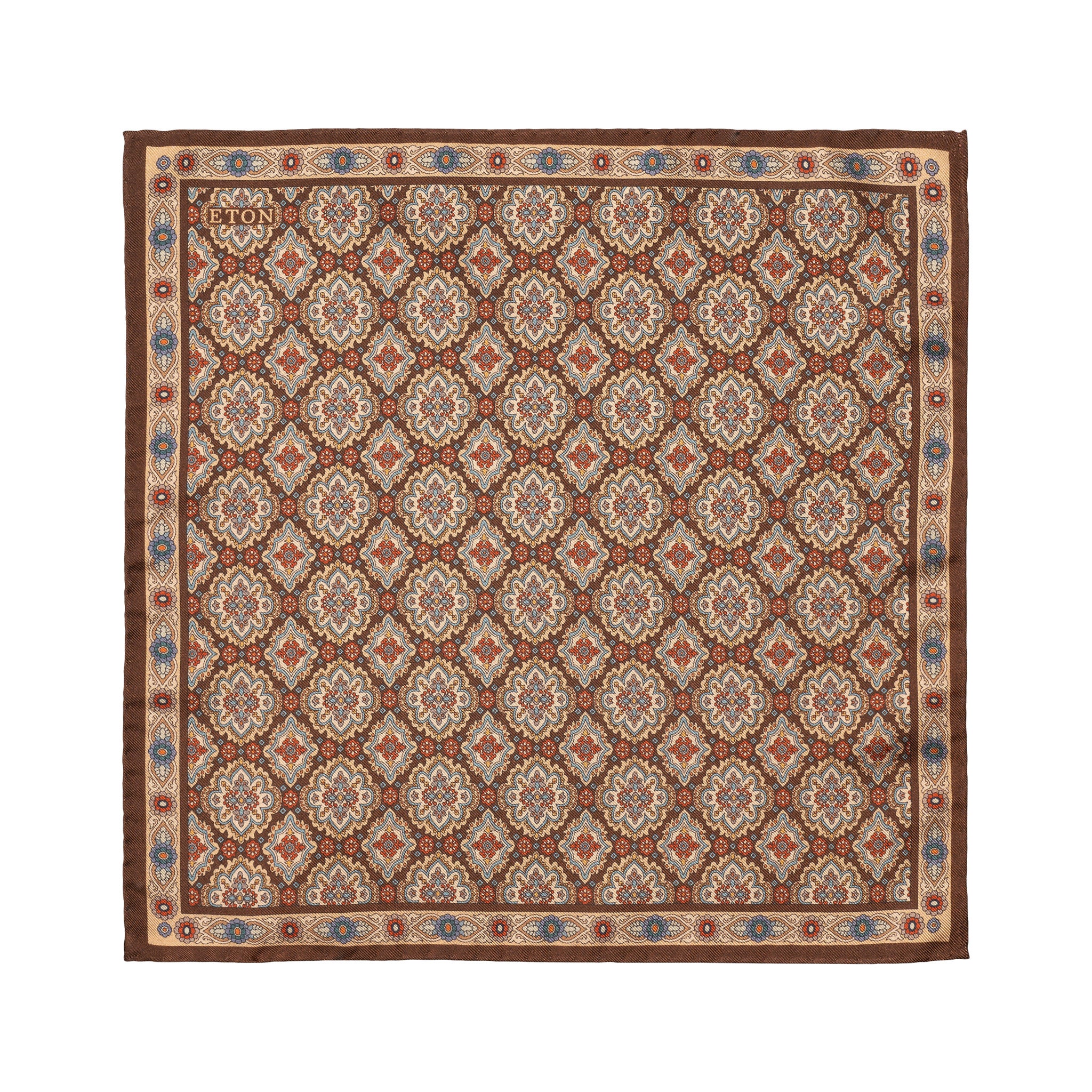 Brown Medallion Dyed Silk Twill Pocket Square - ETON