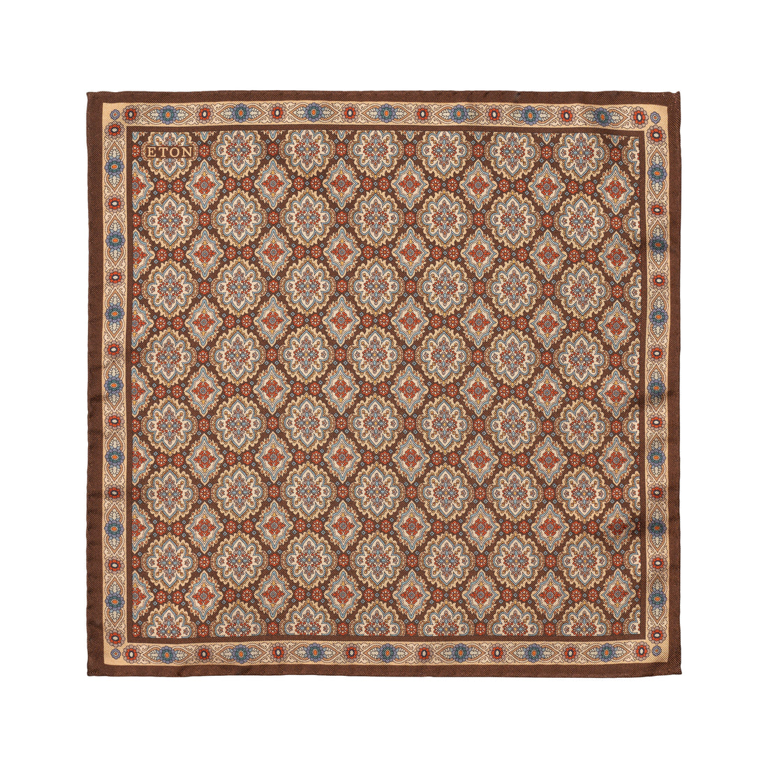 Brown Medallion Dyed Silk Twill Pocket Square - ETON