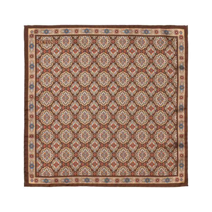 Brown Medallion Dyed Silk Twill Pocket Square - ETON