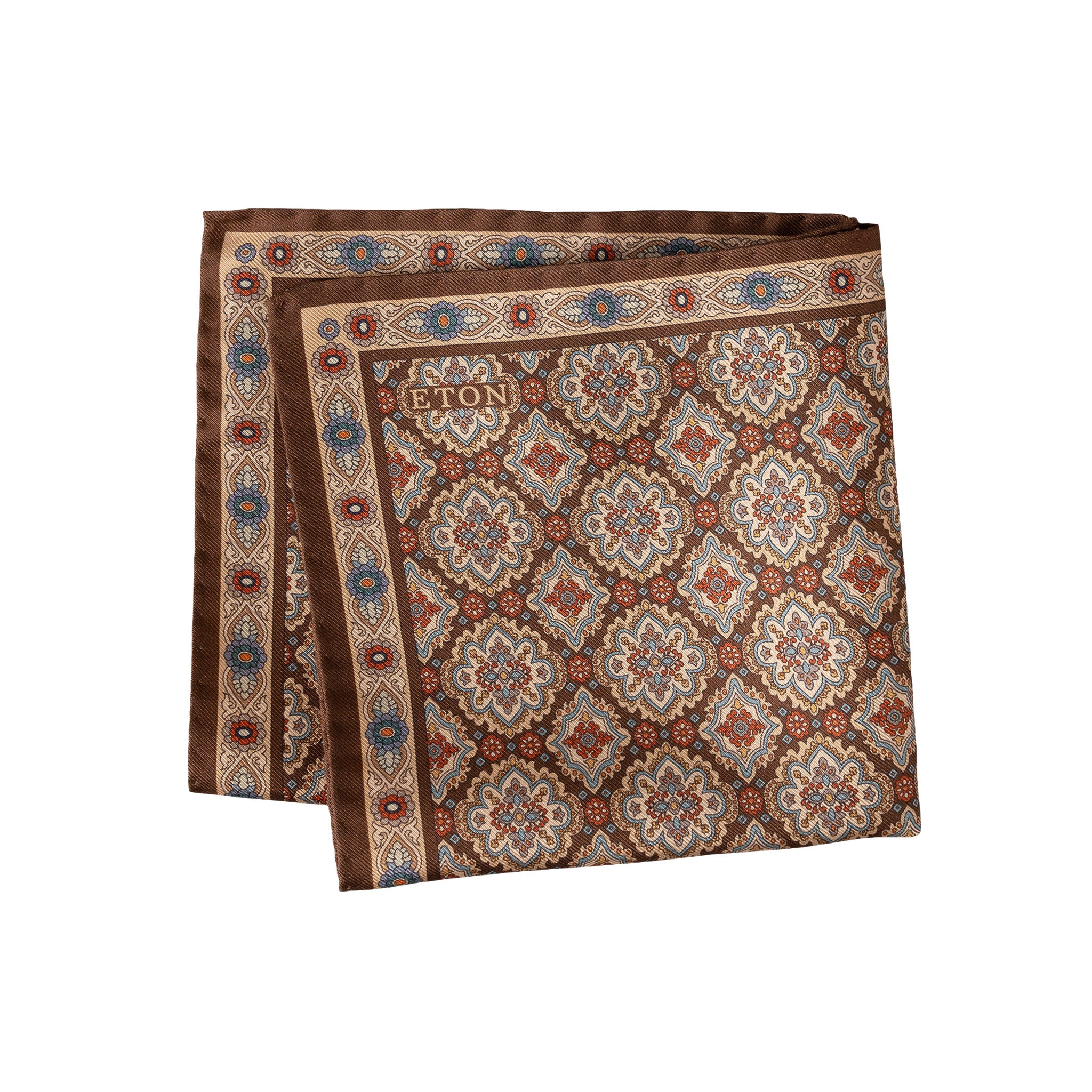 Brown Medallion Dyed Silk Twill Pocket Square - ETON