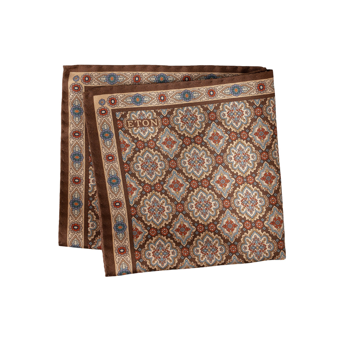 Brown Medallion Dyed Silk Twill Pocket Square - ETON