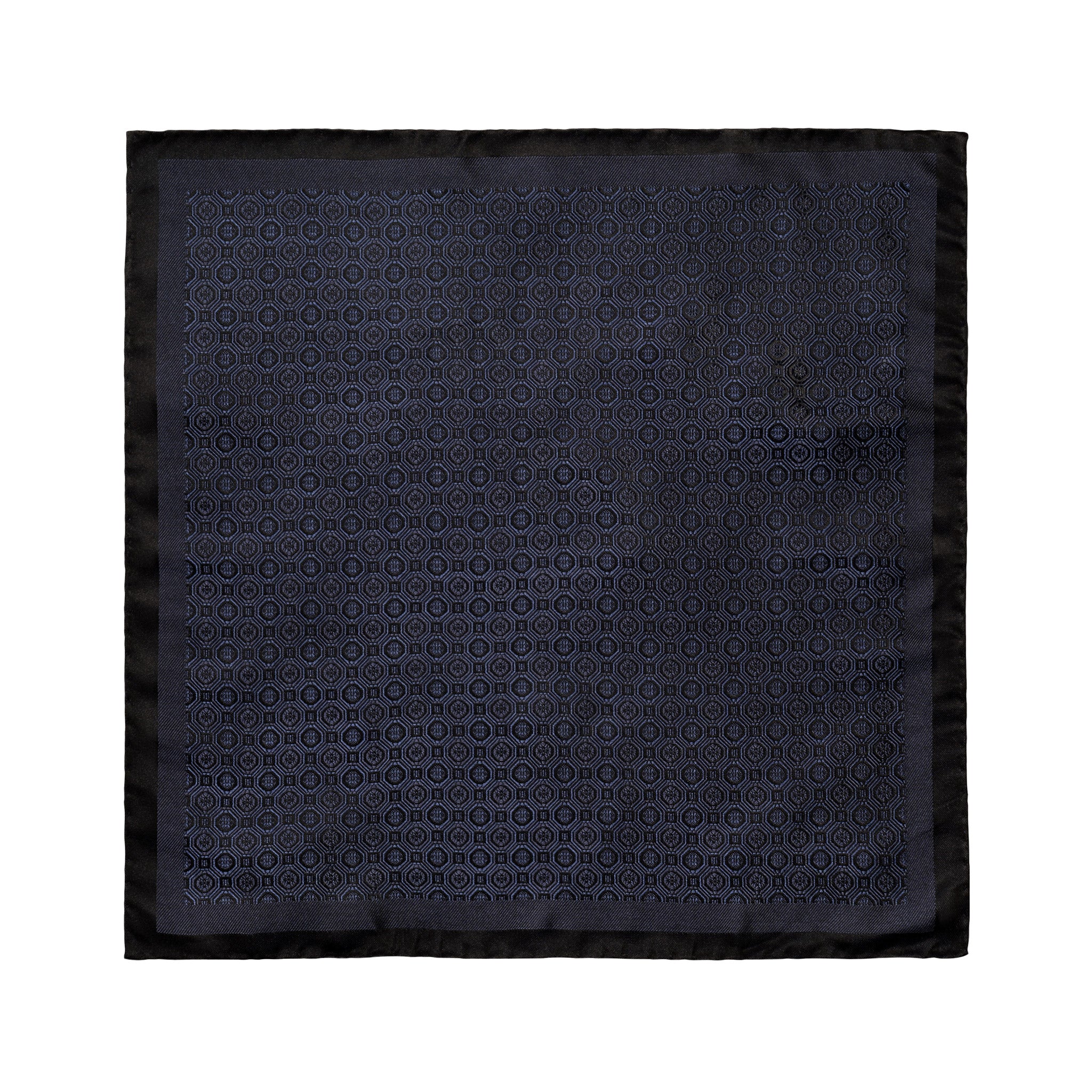 Navy Blue Medallion Woven Silk Pocket Square - ETON