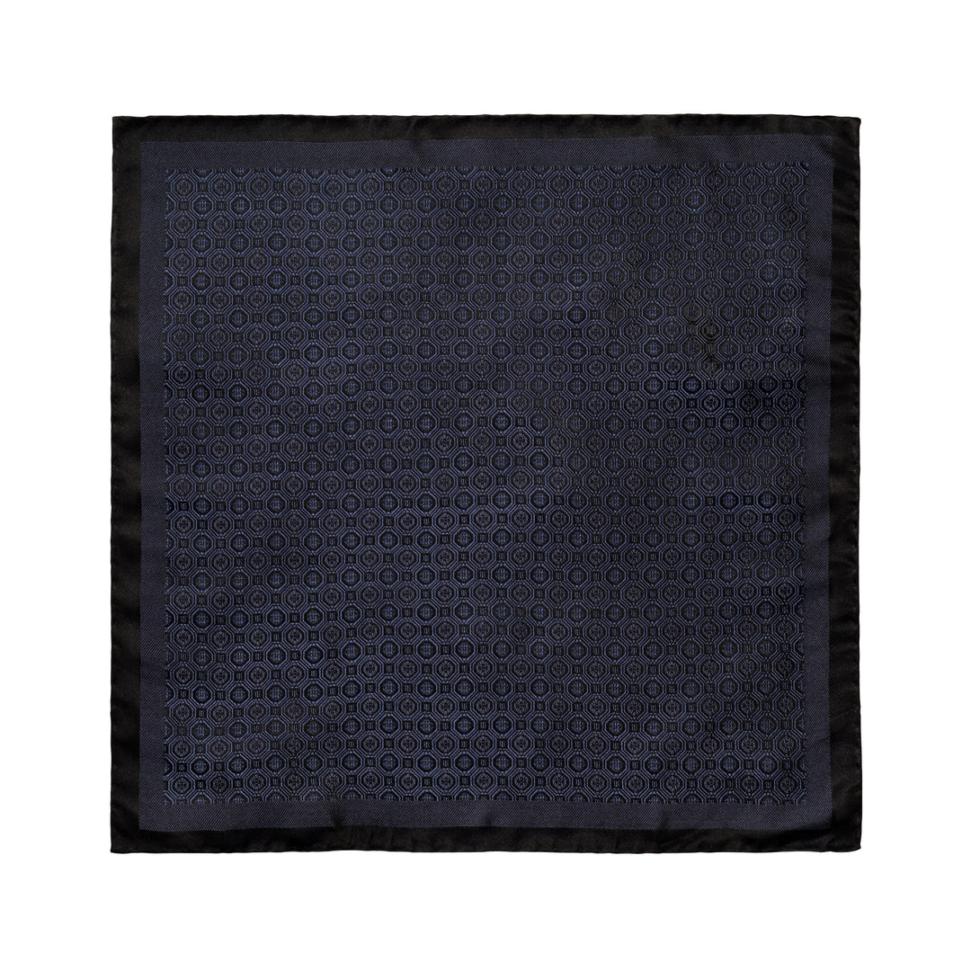 Navy Blue Medallion Woven Silk Pocket Square - ETON