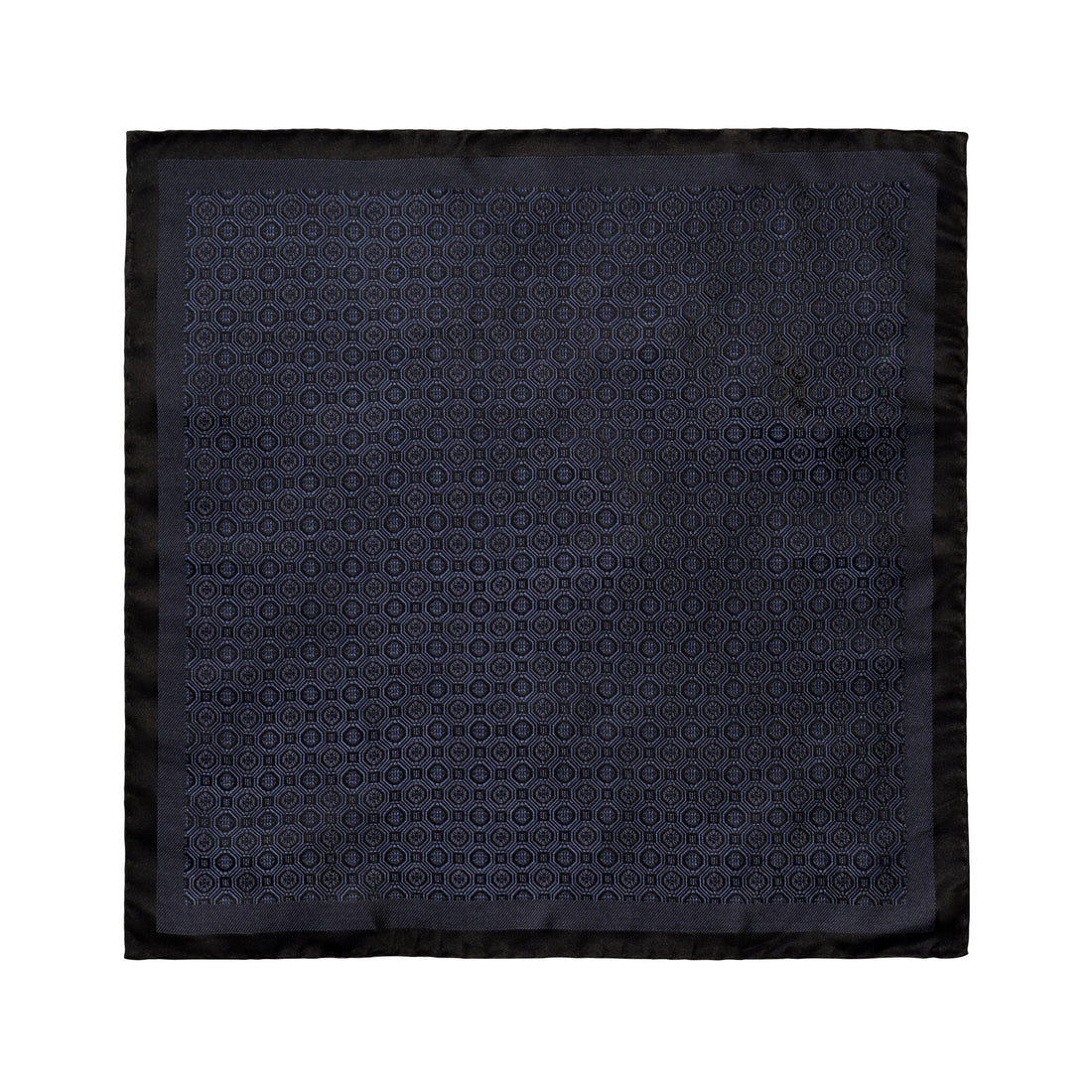 Navy Blue Medallion Woven Silk Pocket Square - ETON