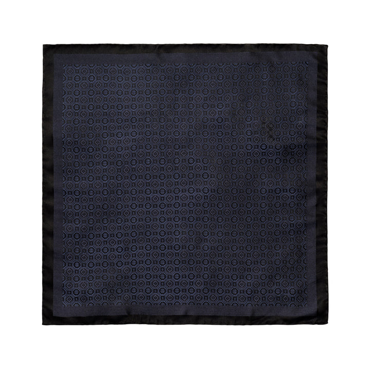 Navy Blue Medallion Woven Silk Pocket Square - ETON