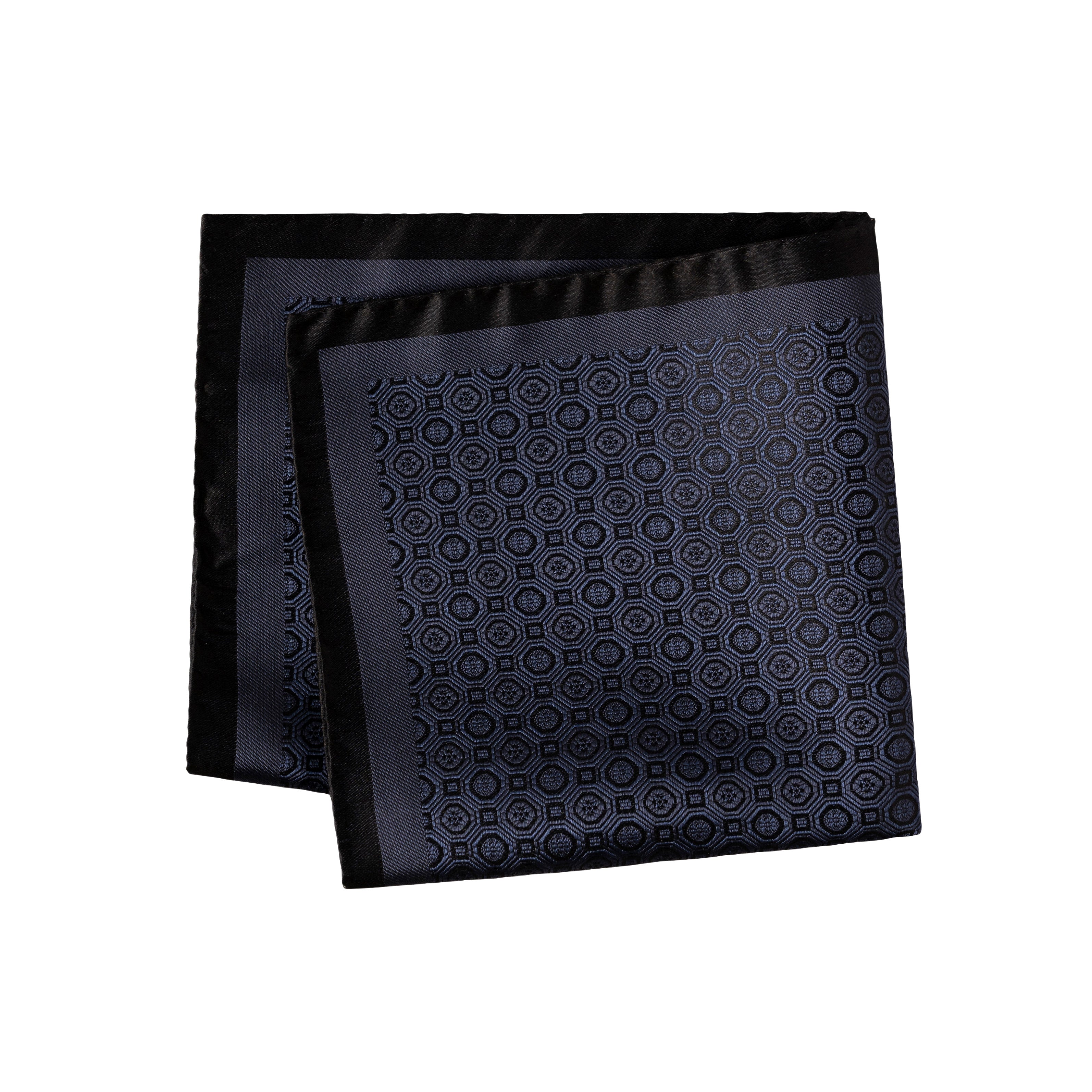 Navy Blue Medallion Woven Silk Pocket Square - ETON