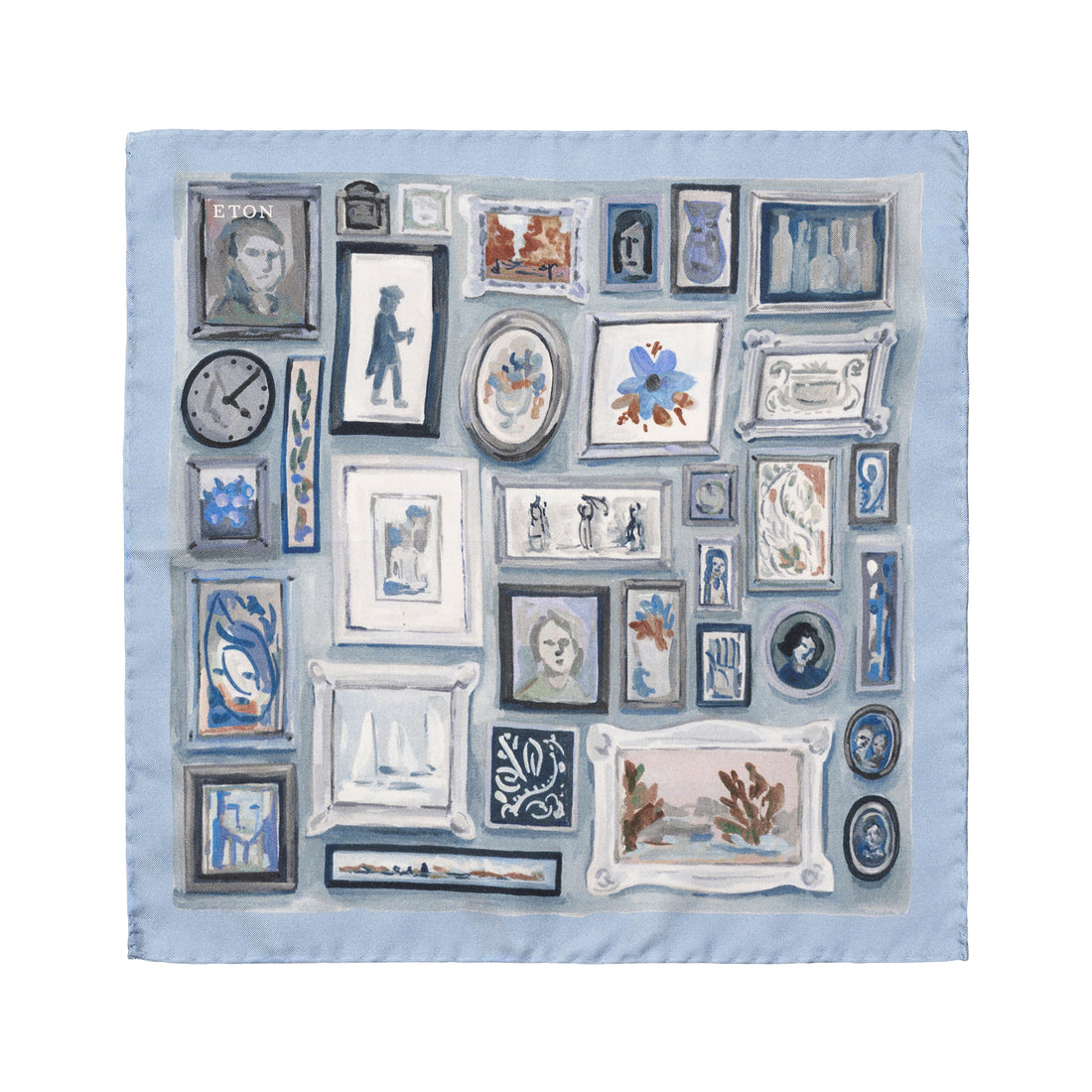 Light Blue Portrait Silk Twill Pocket Square - ETON