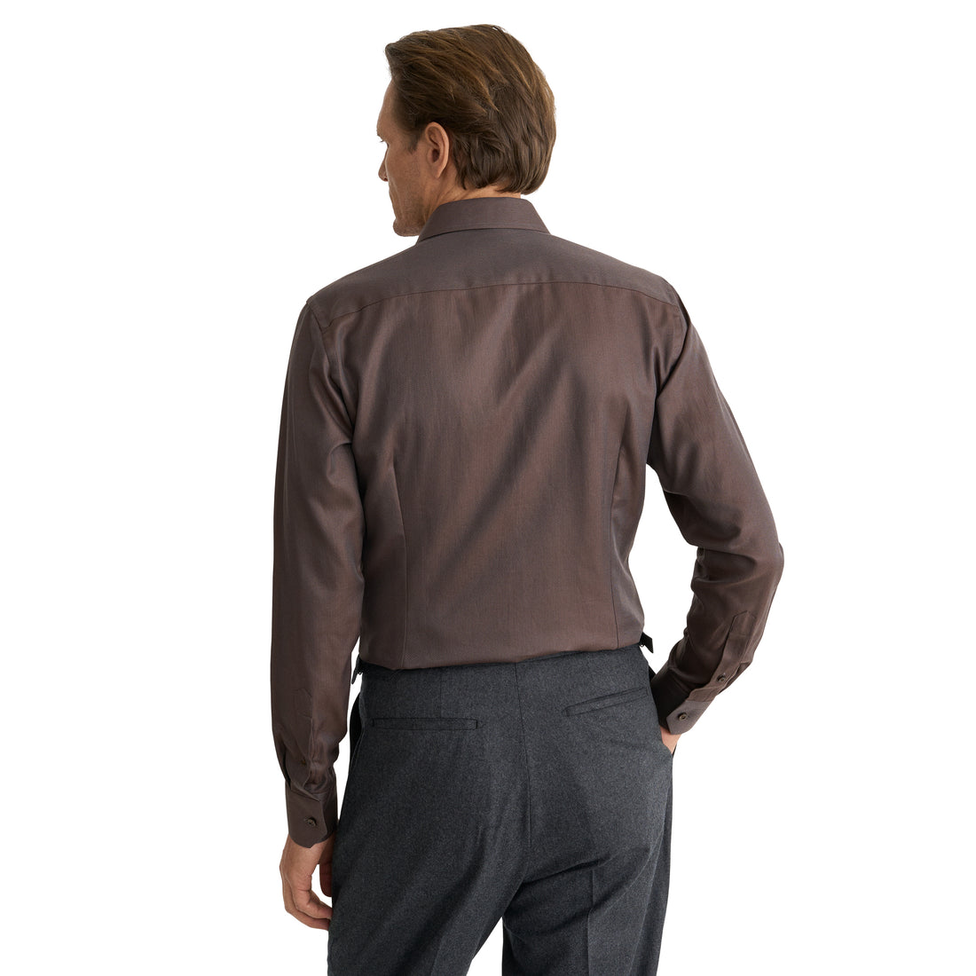 Chocolate Brown Herringbone Signature Twill Slim Fit Shirt - ETON