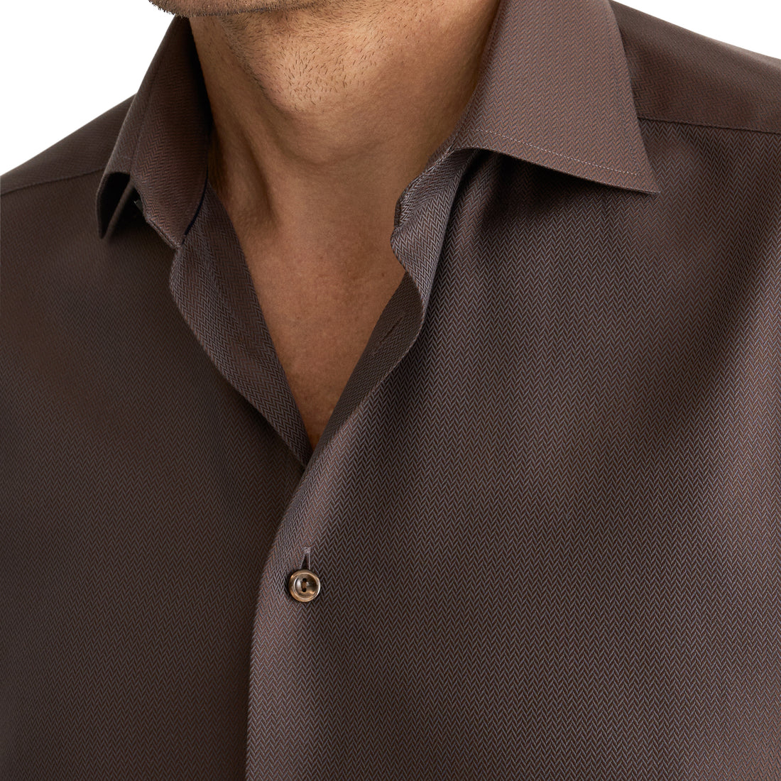Chocolate Brown Herringbone Signature Twill Slim Fit Shirt - ETON