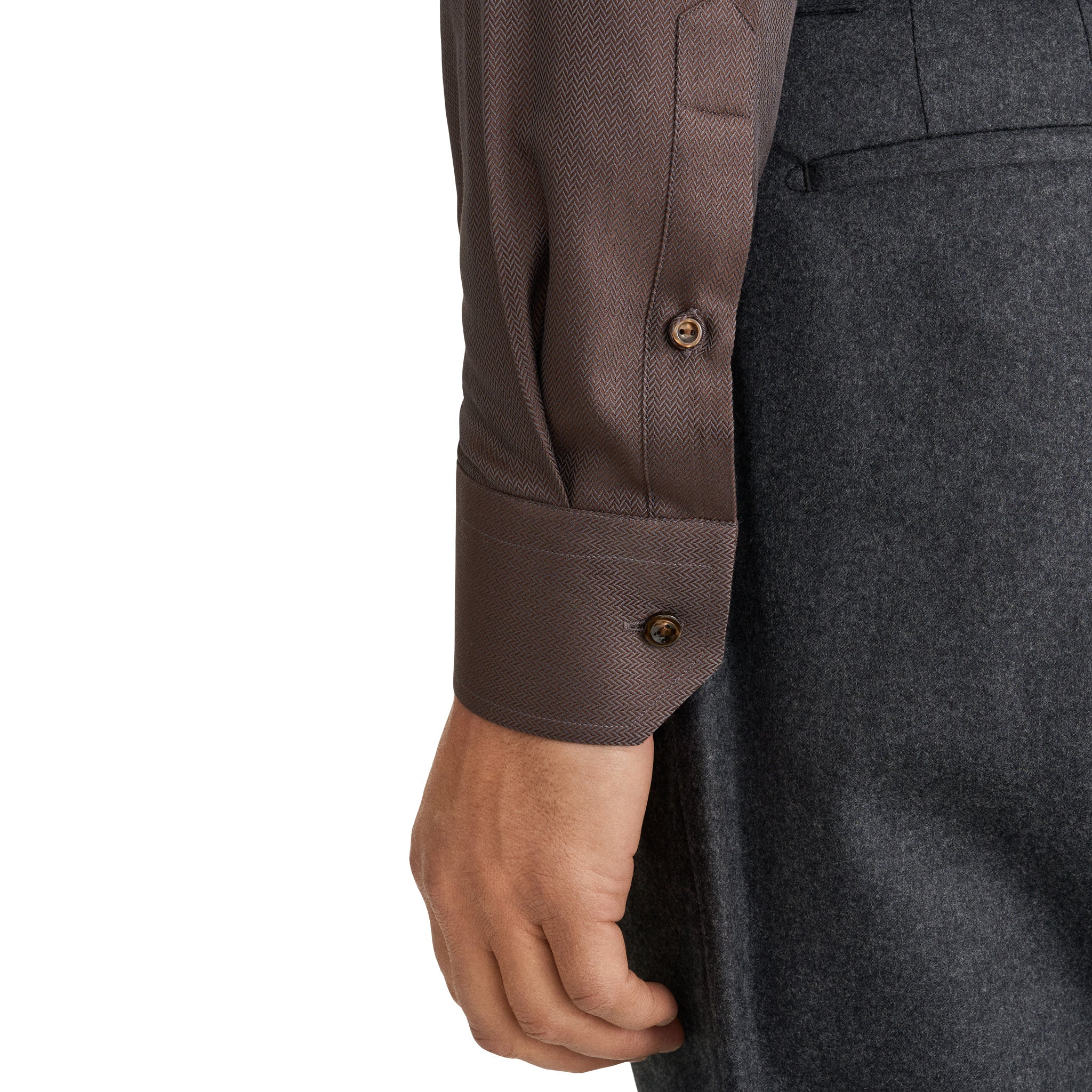 Chocolate Brown Herringbone Signature Twill Slim Fit Shirt - ETON