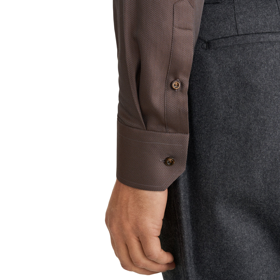 Chocolate Brown Herringbone Signature Twill Slim Fit Shirt - ETON