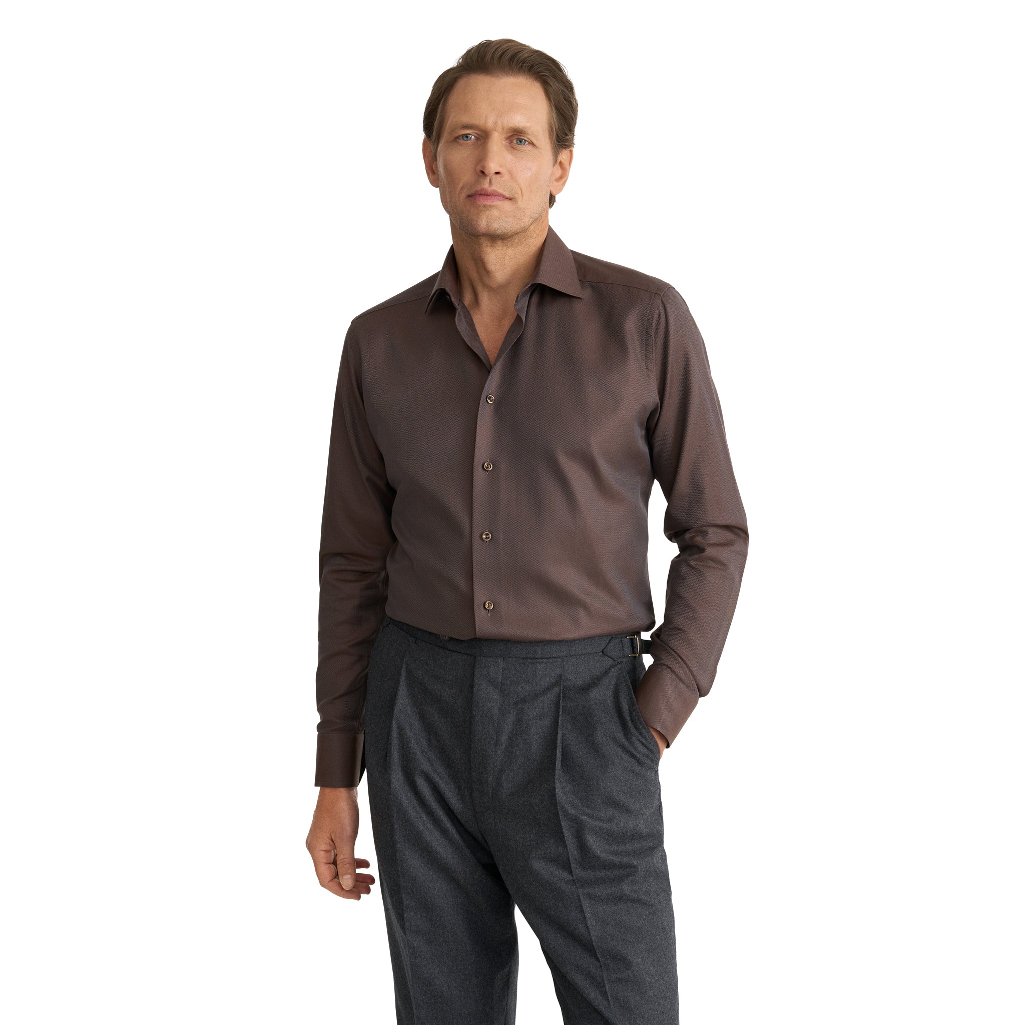 Chocolate Brown Herringbone Signature Twill Slim Fit Shirt - ETON