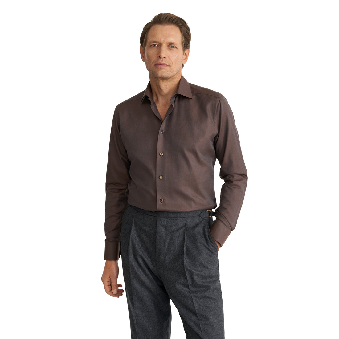 Chocolate Brown Herringbone Signature Twill Slim Fit Shirt - ETON