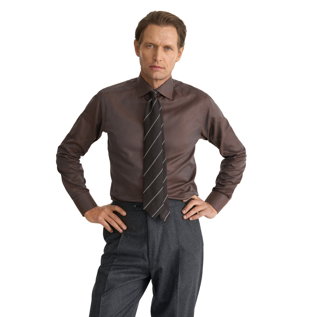 Chocolate Brown Herringbone Signature Twill Slim Fit Shirt - ETON