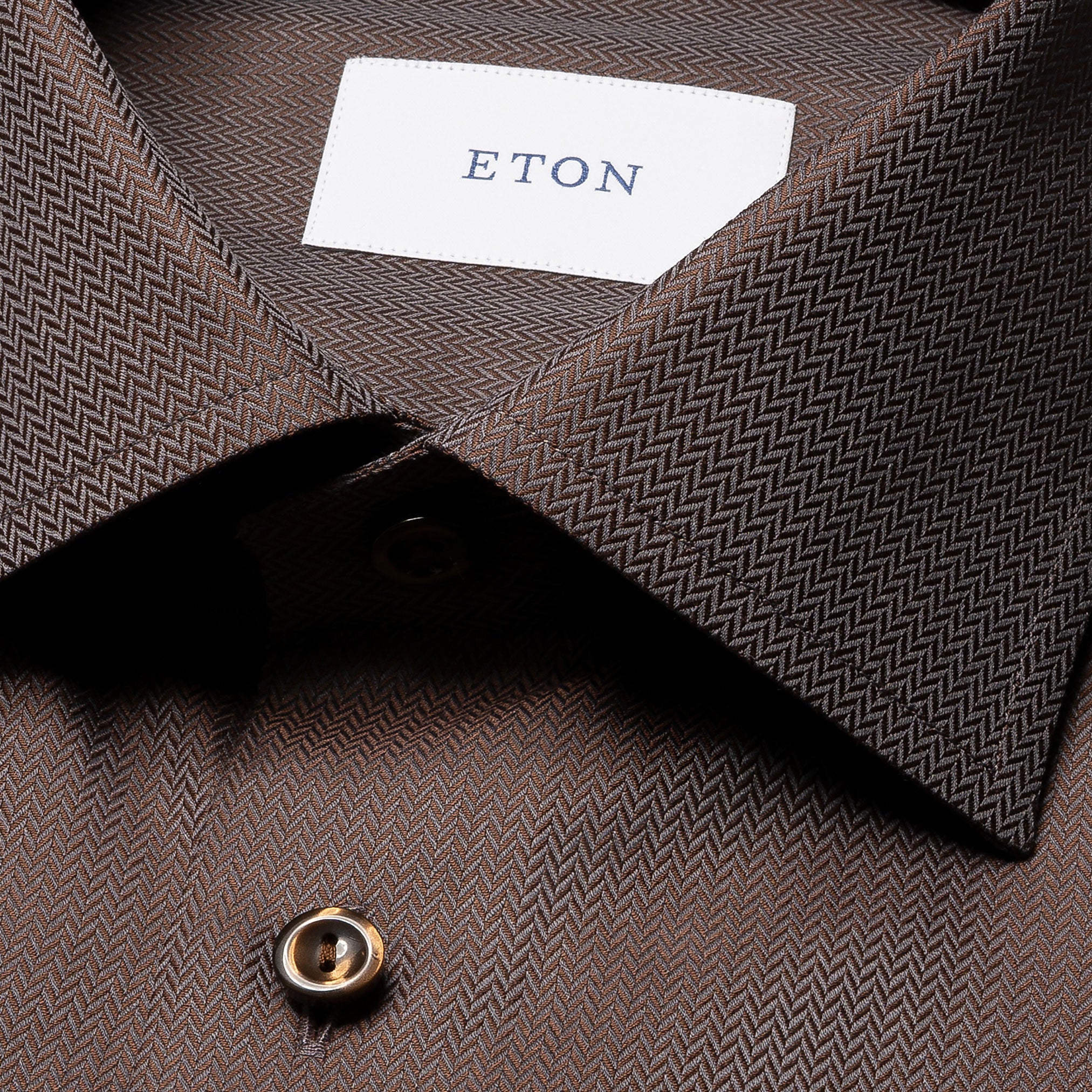Chocolate Brown Herringbone Signature Twill Slim Fit Shirt - ETON
