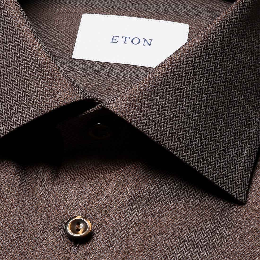 Chocolate Brown Herringbone Signature Twill Slim Fit Shirt - ETON