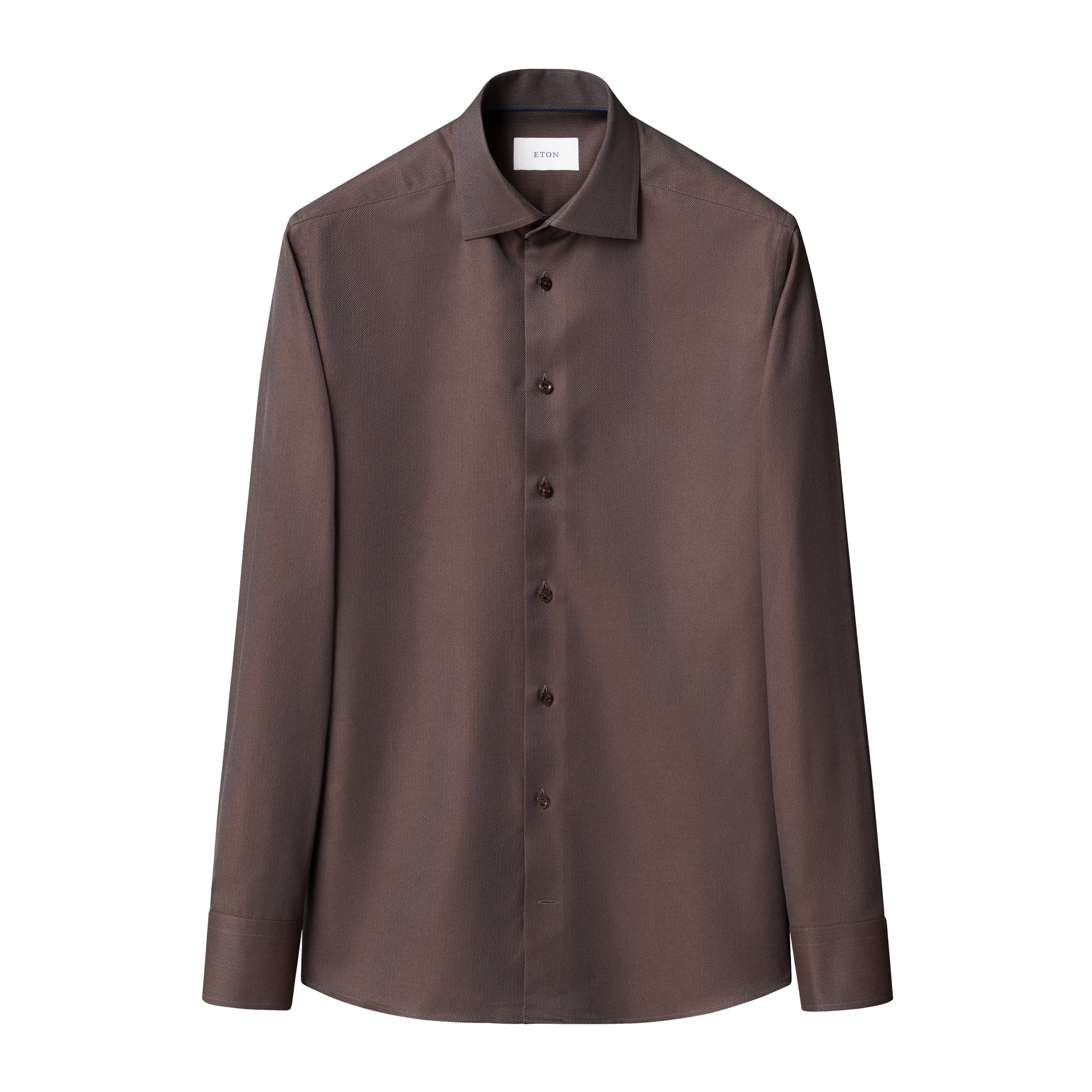 Chocolate Brown Herringbone Signature Twill Slim Fit Shirt - ETON