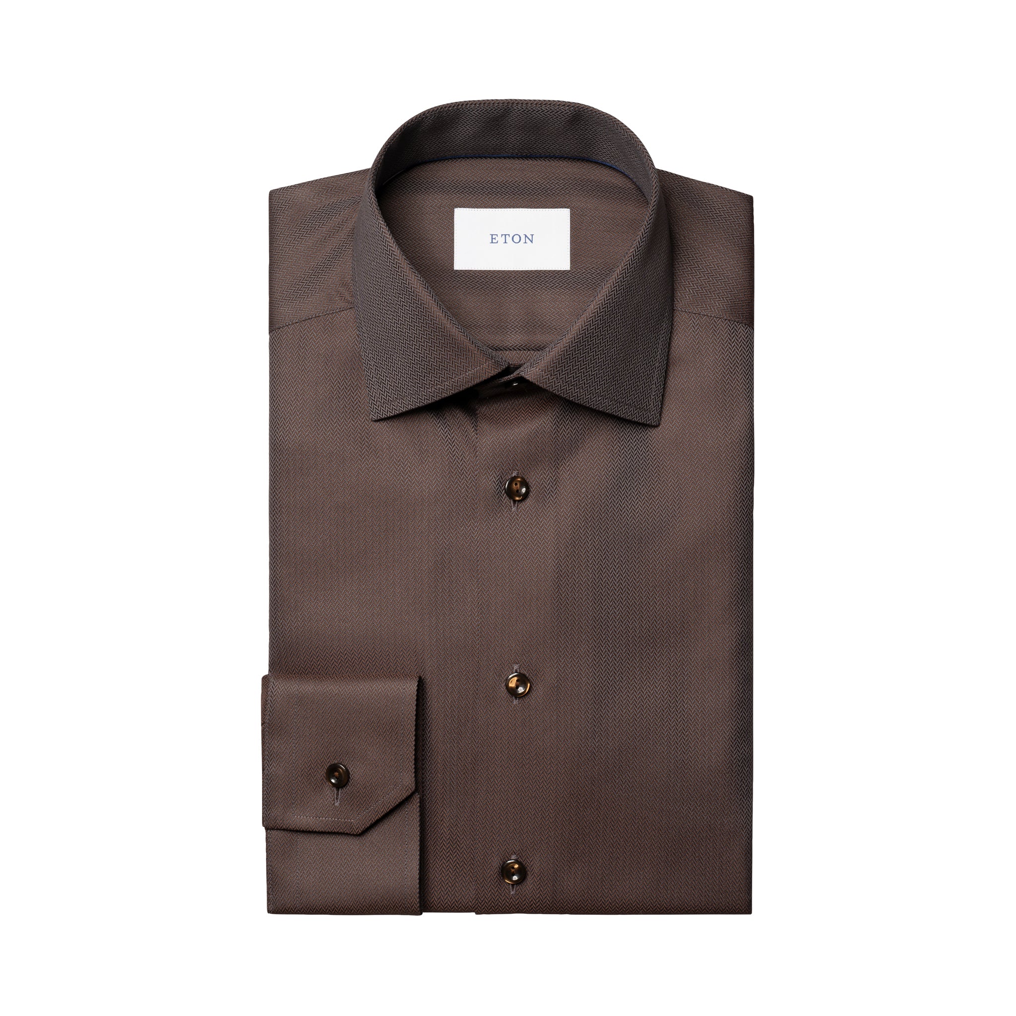 Chocolate Brown Herringbone Signature Twill Slim Fit Shirt - ETON