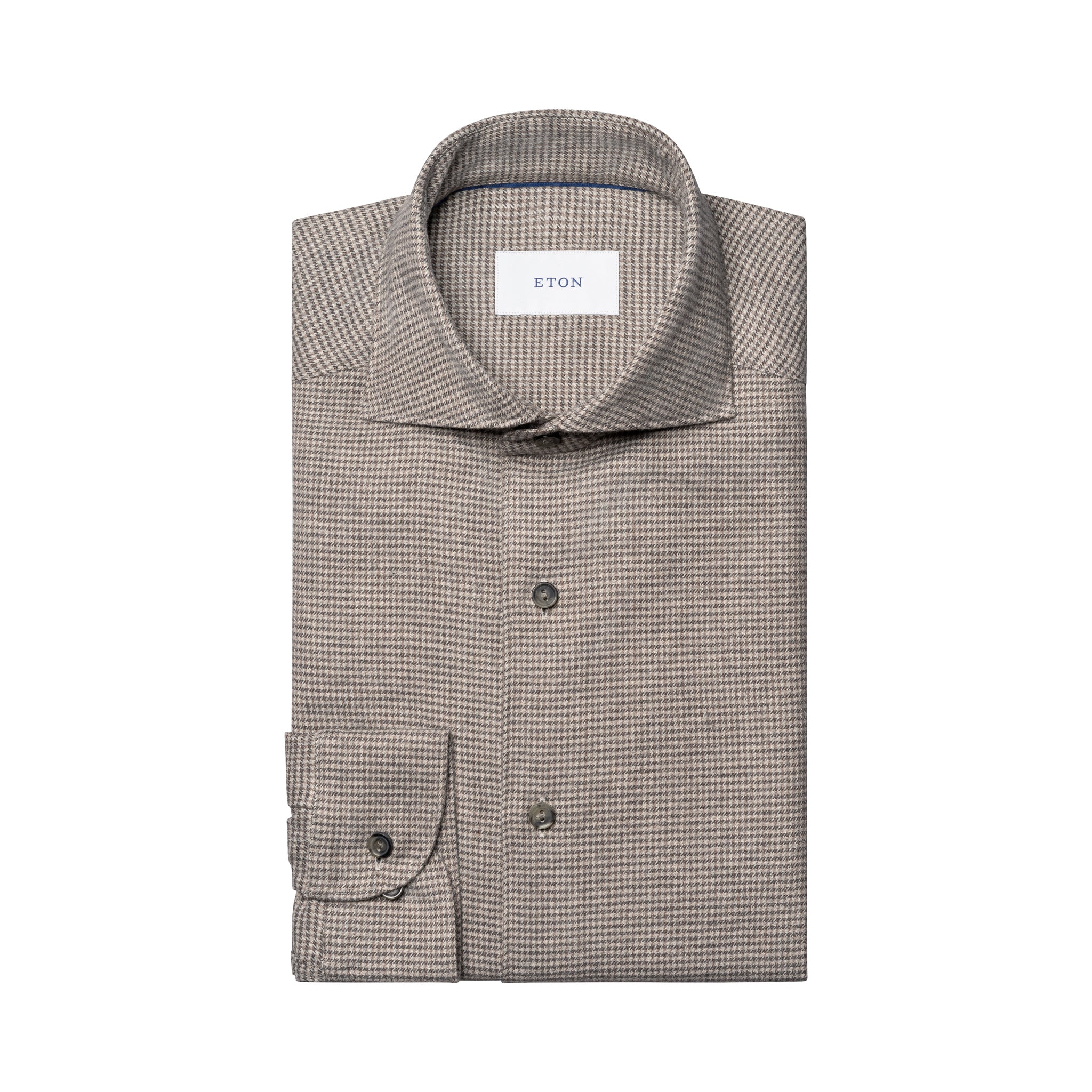 Brown Houndstooth Cotton Flannel Casual Fit Shirt - ETON