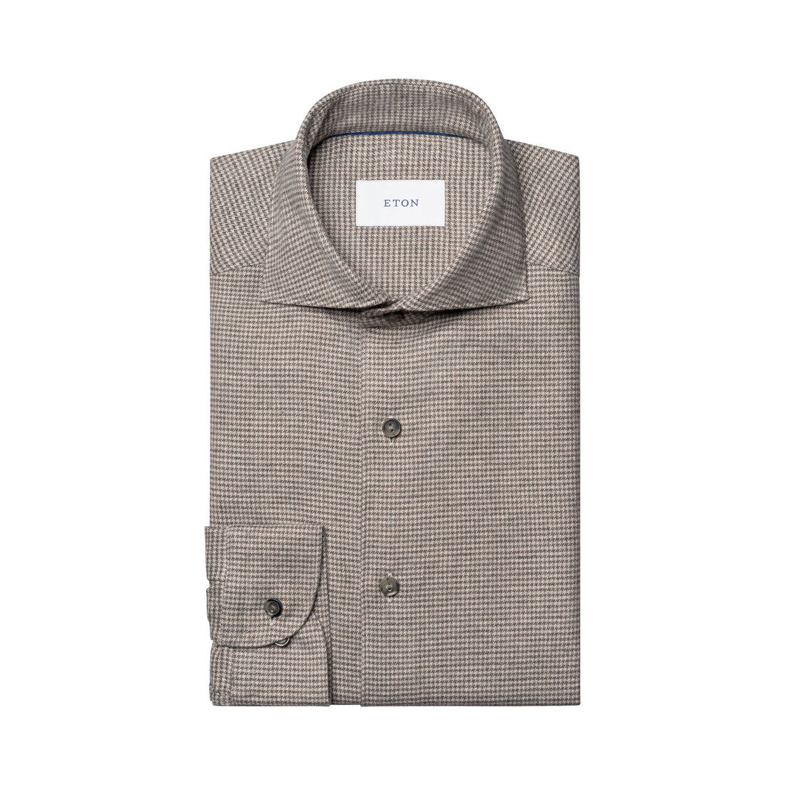 Brown Houndstooth Cotton Flannel Casual Fit Shirt - ETON