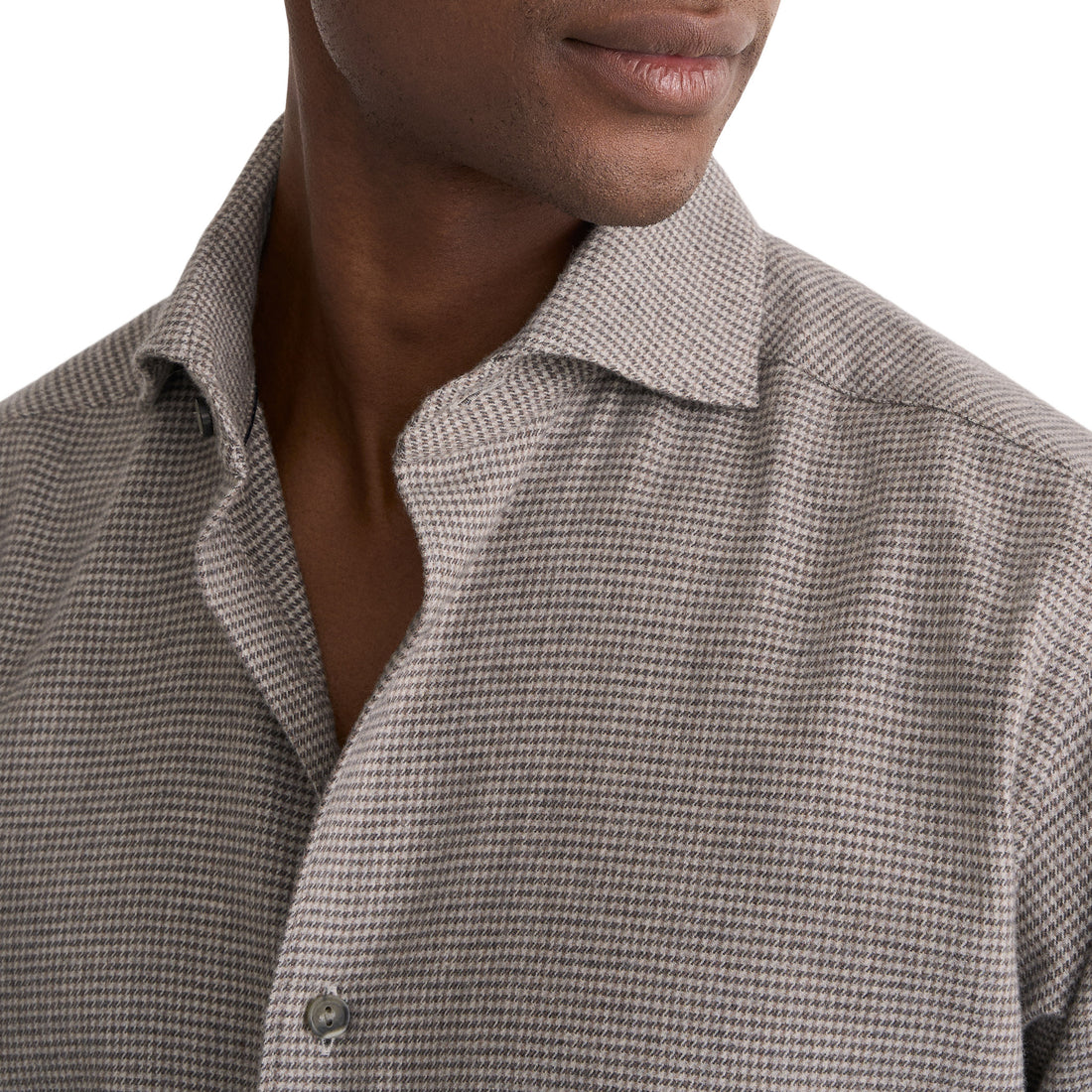 Brown Houndstooth Cotton Flannel Casual Fit Shirt - ETON