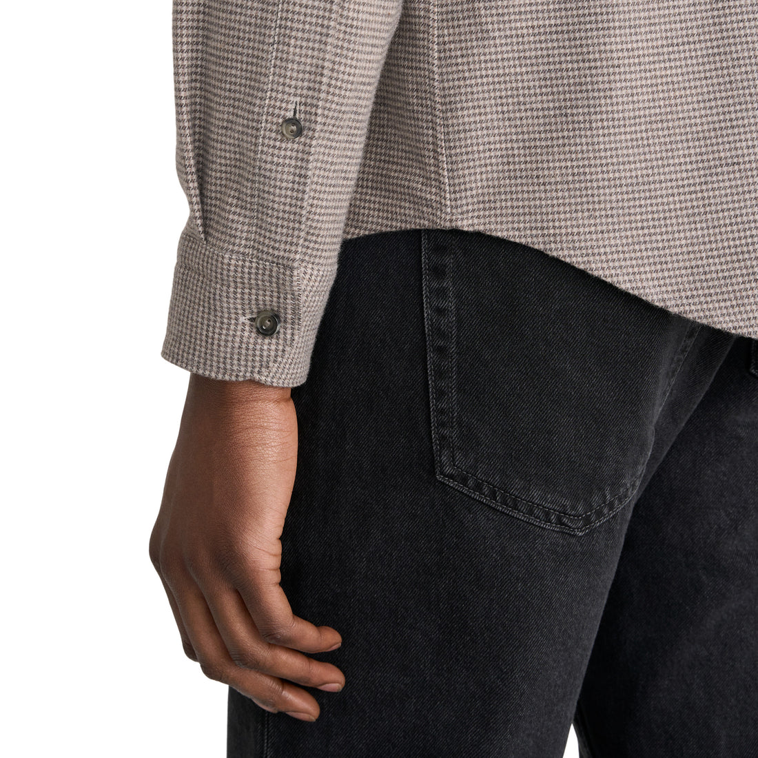 Brown Houndstooth Cotton Flannel Casual Fit Shirt - ETON