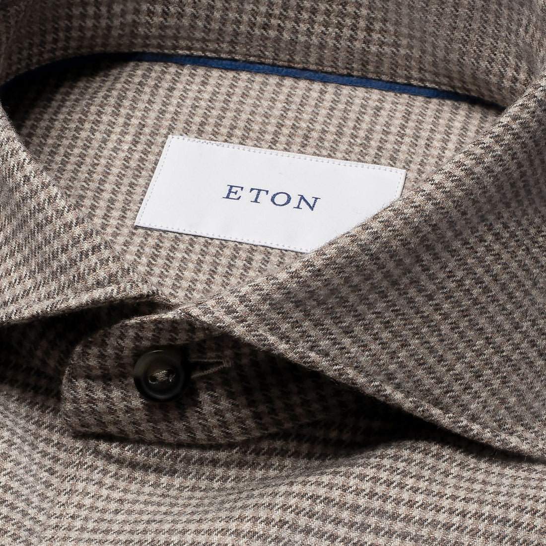 Brown Houndstooth Cotton Flannel Casual Fit Shirt - ETON