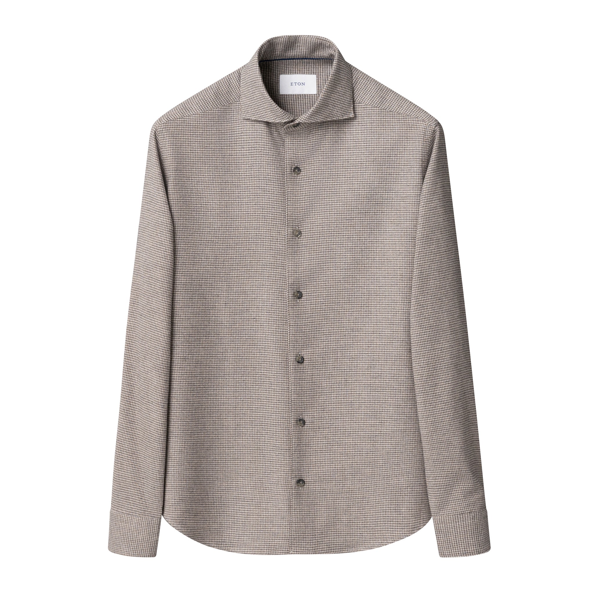 Brown Houndstooth Cotton Flannel Casual Fit Shirt - ETON