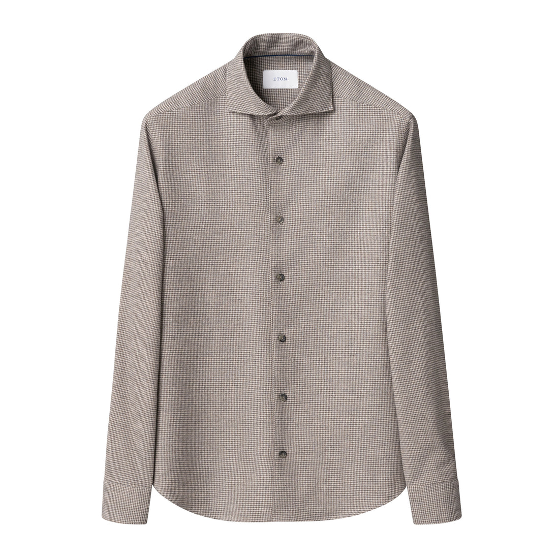 Brown Houndstooth Cotton Flannel Casual Fit Shirt - ETON