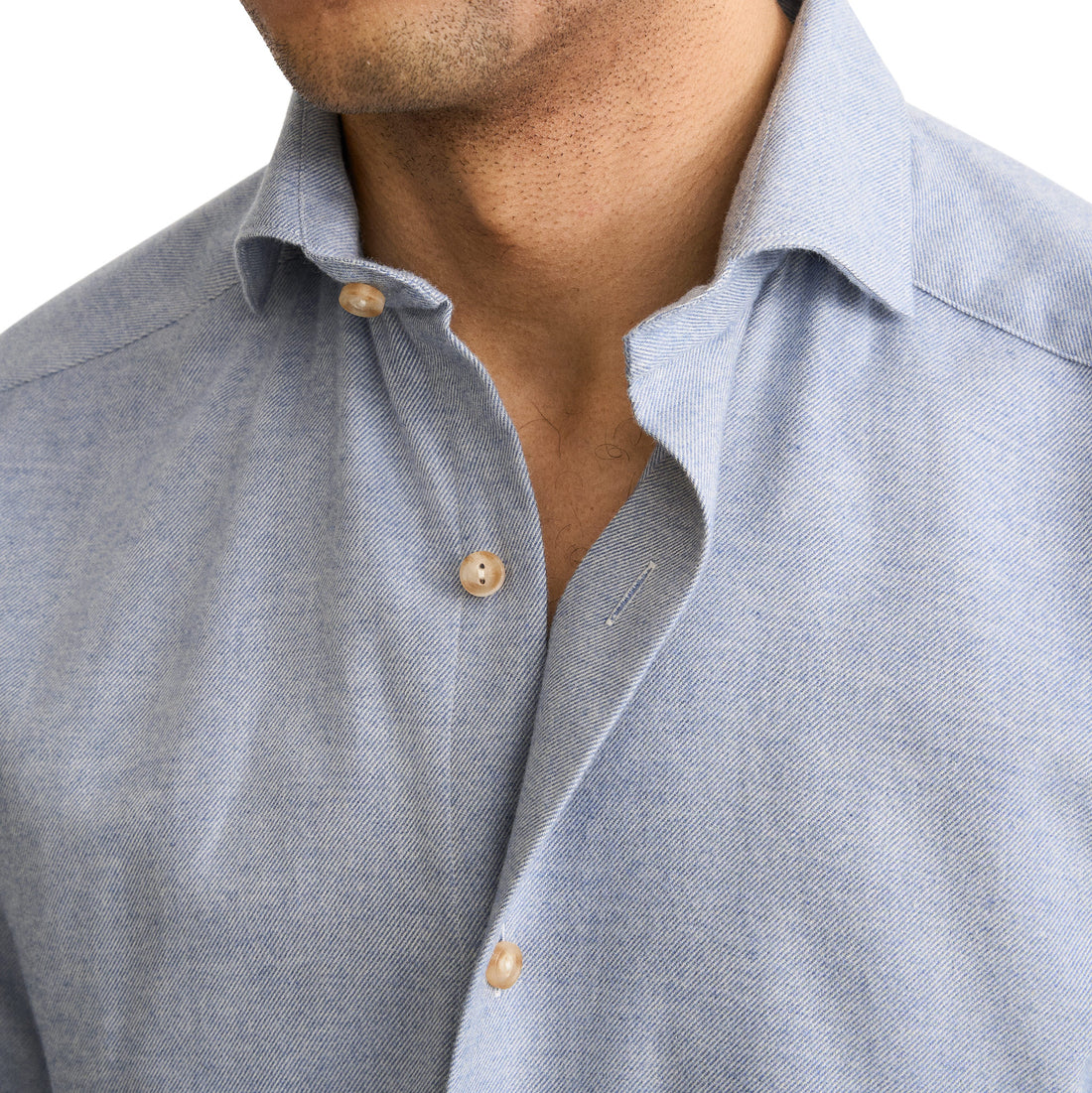Light Blue Solid Cotton Flannel Casual Fit Shirt - ETON