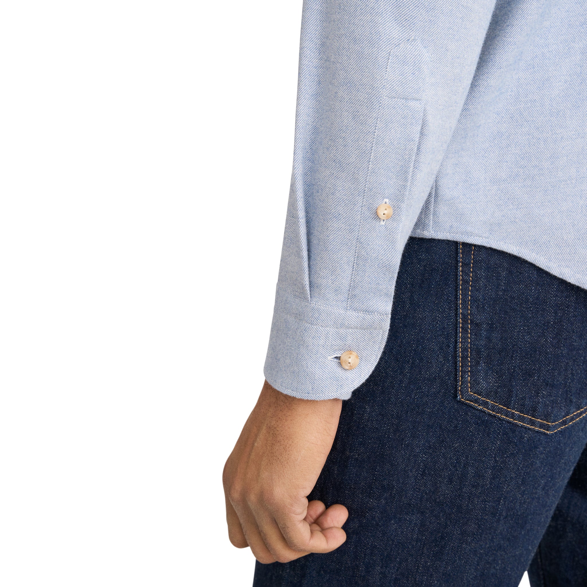 Light Blue Solid Cotton Flannel Casual Fit Shirt - ETON