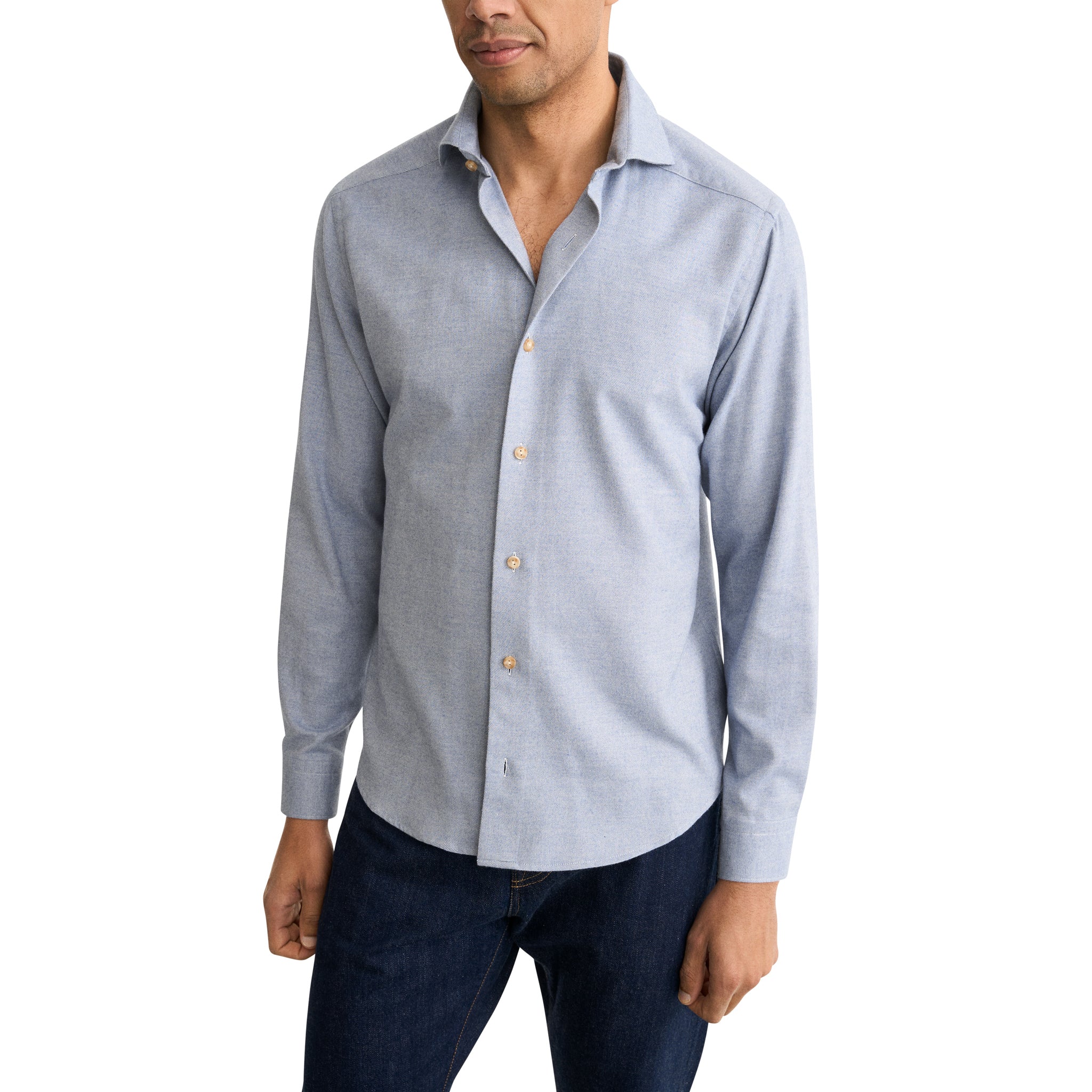 Light Blue Solid Cotton Flannel Casual Fit Shirt - ETON