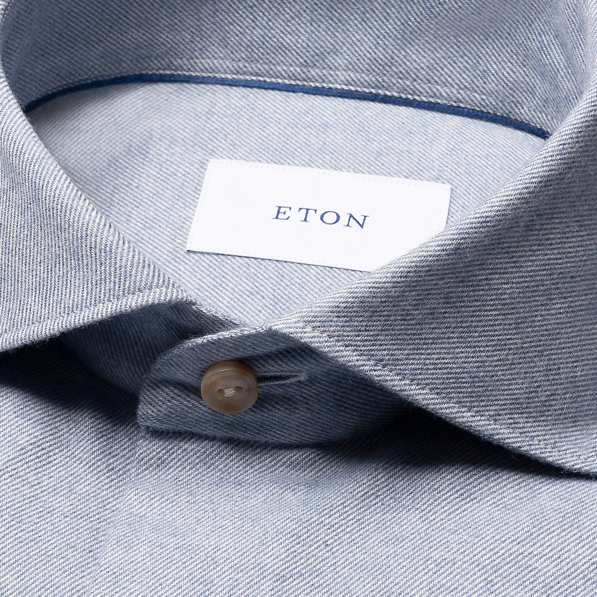 Light Blue Solid Cotton Flannel Casual Fit Shirt - ETON