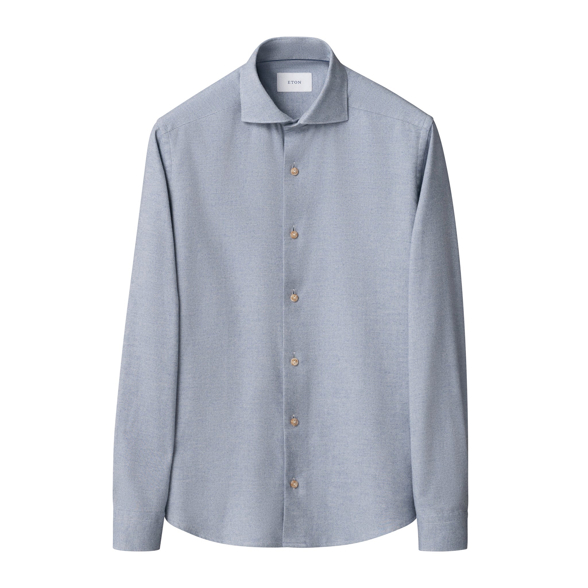 Light Blue Solid Cotton Flannel Casual Fit Shirt - ETON