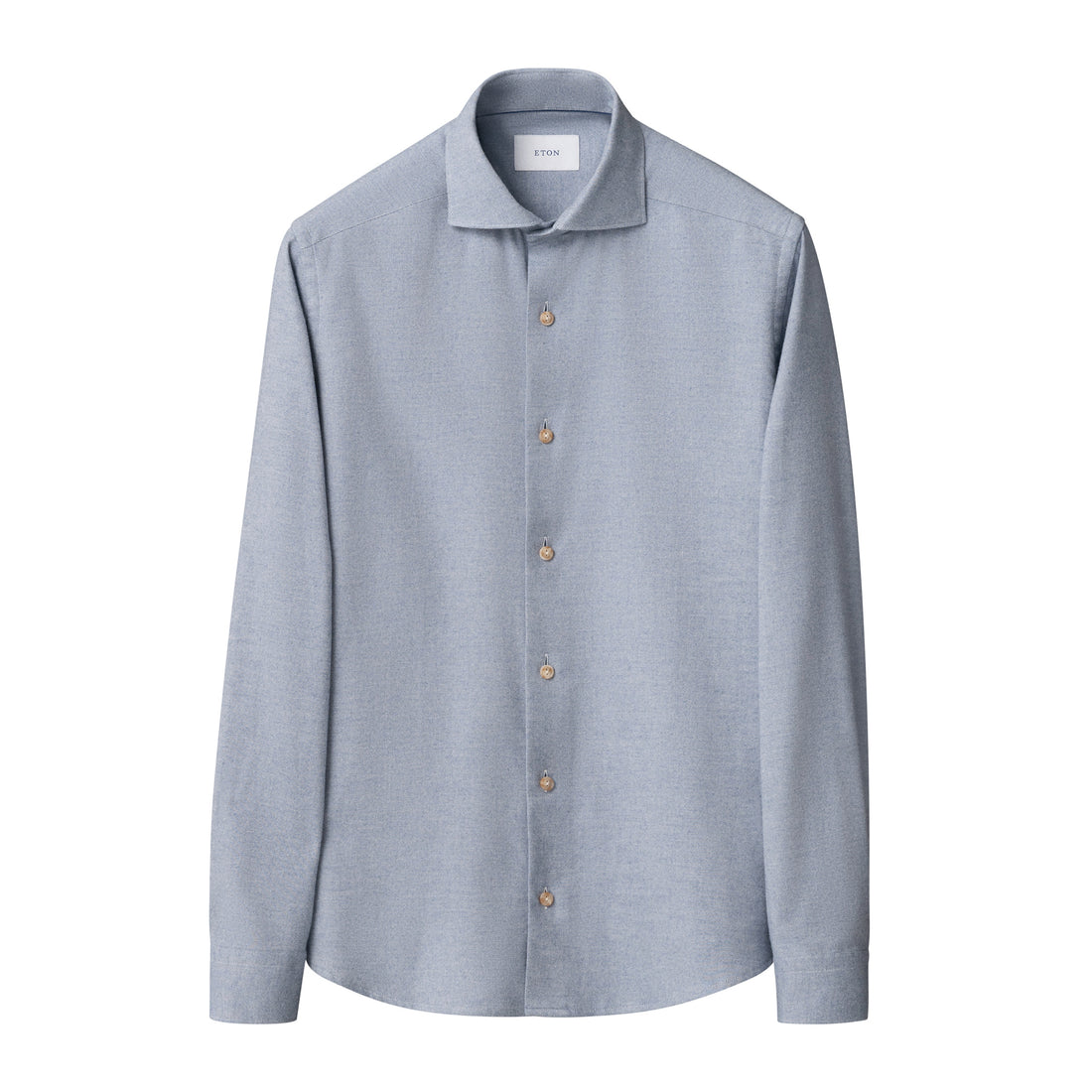 Light Blue Solid Cotton Flannel Casual Fit Shirt - ETON