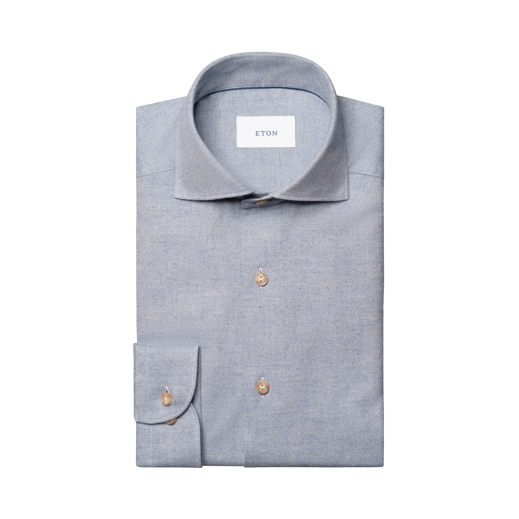 Light Blue Solid Cotton Flannel Casual Fit Shirt - ETON