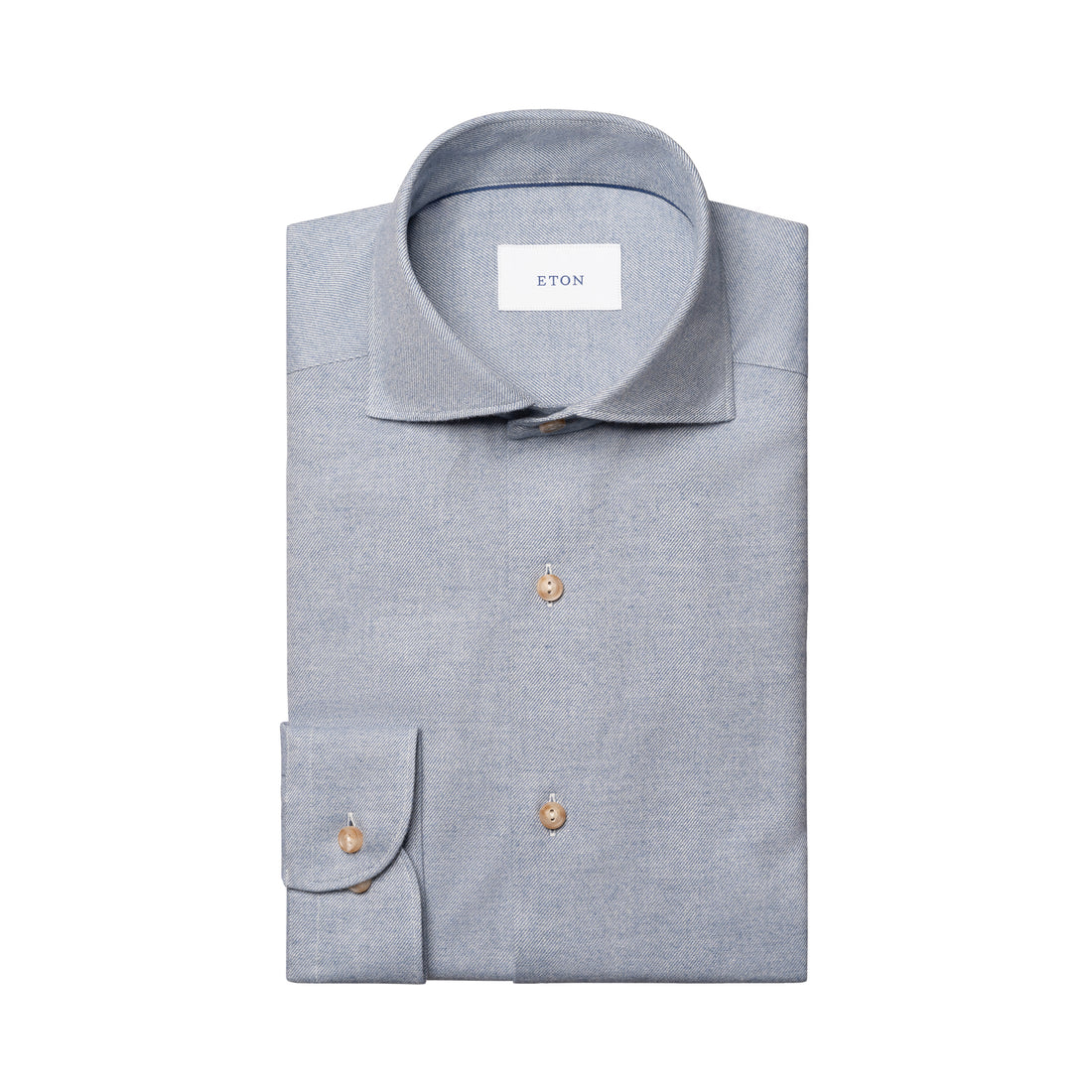 Light Blue Solid Cotton Flannel Casual Fit Shirt - ETON