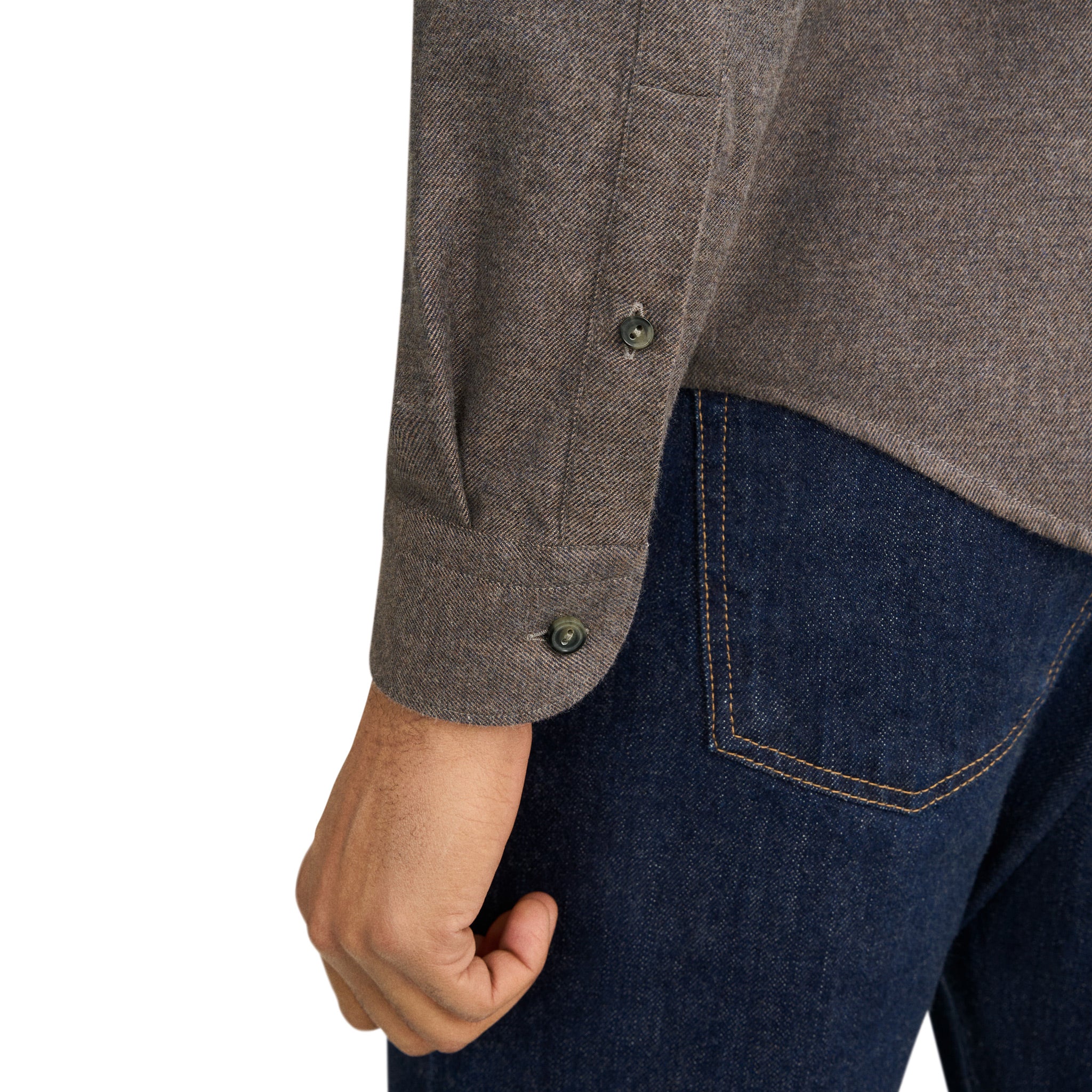 Dark Brown Solid Cotton Flannel Casual Fit Shirt - ETON