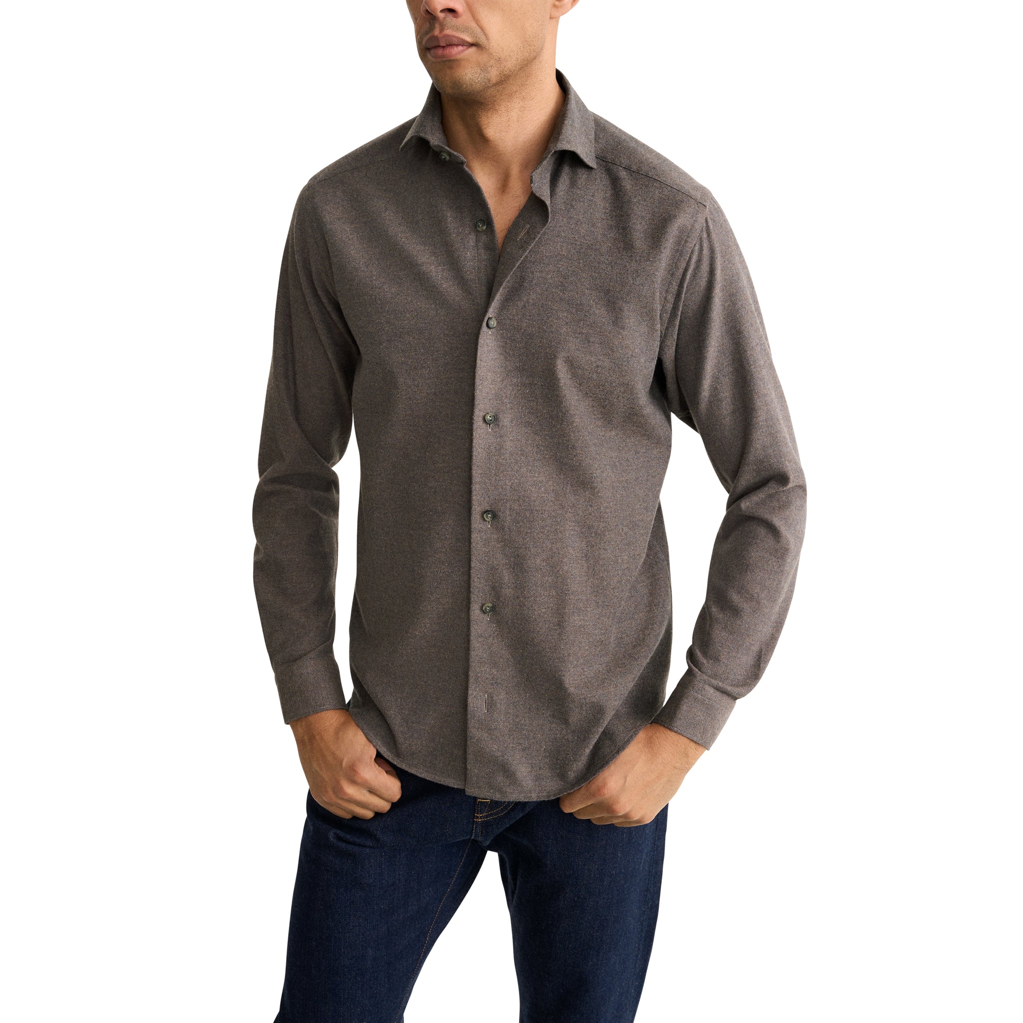 Dark Brown Solid Cotton Flannel Casual Fit Shirt - ETON