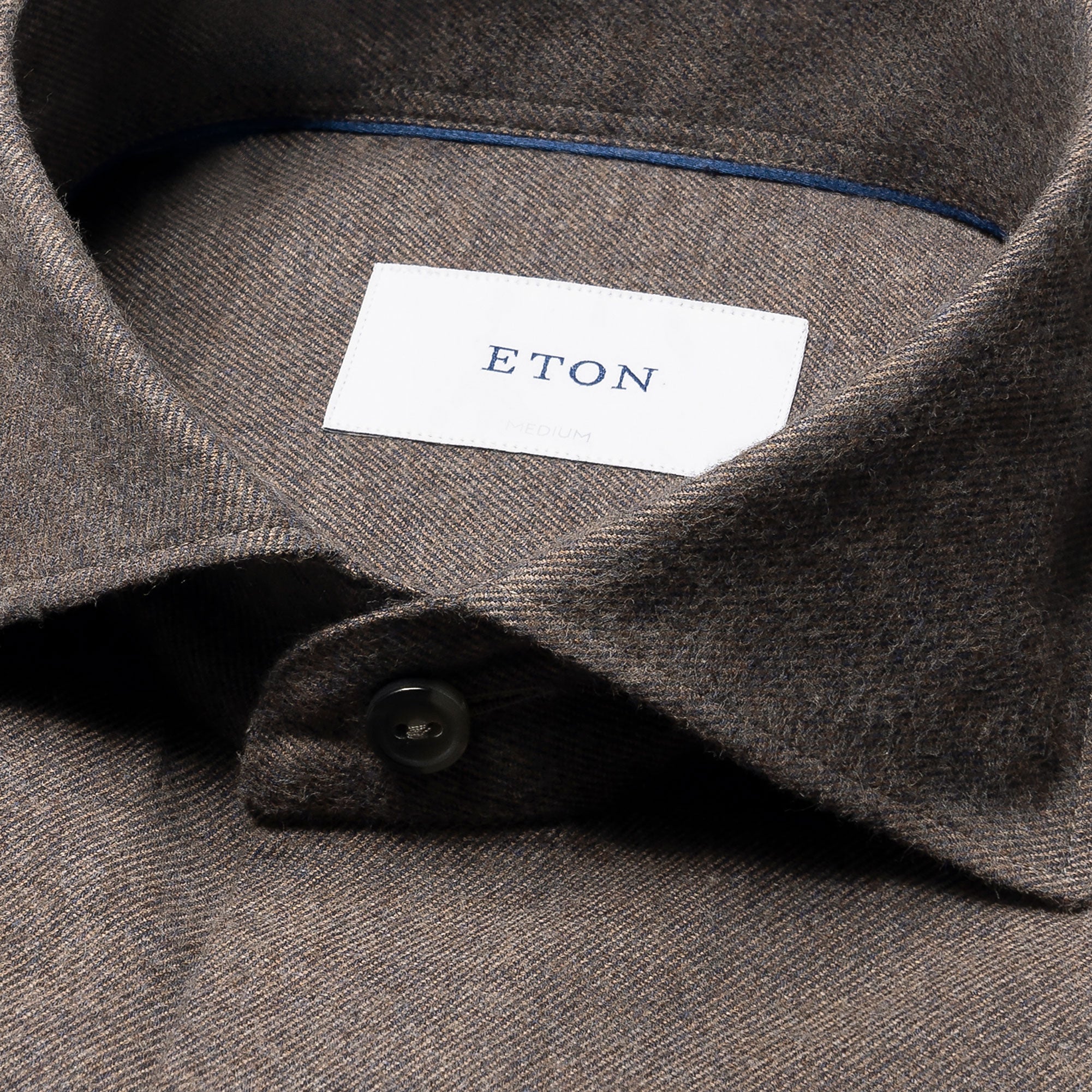 Dark Brown Solid Cotton Flannel Casual Fit Shirt - ETON
