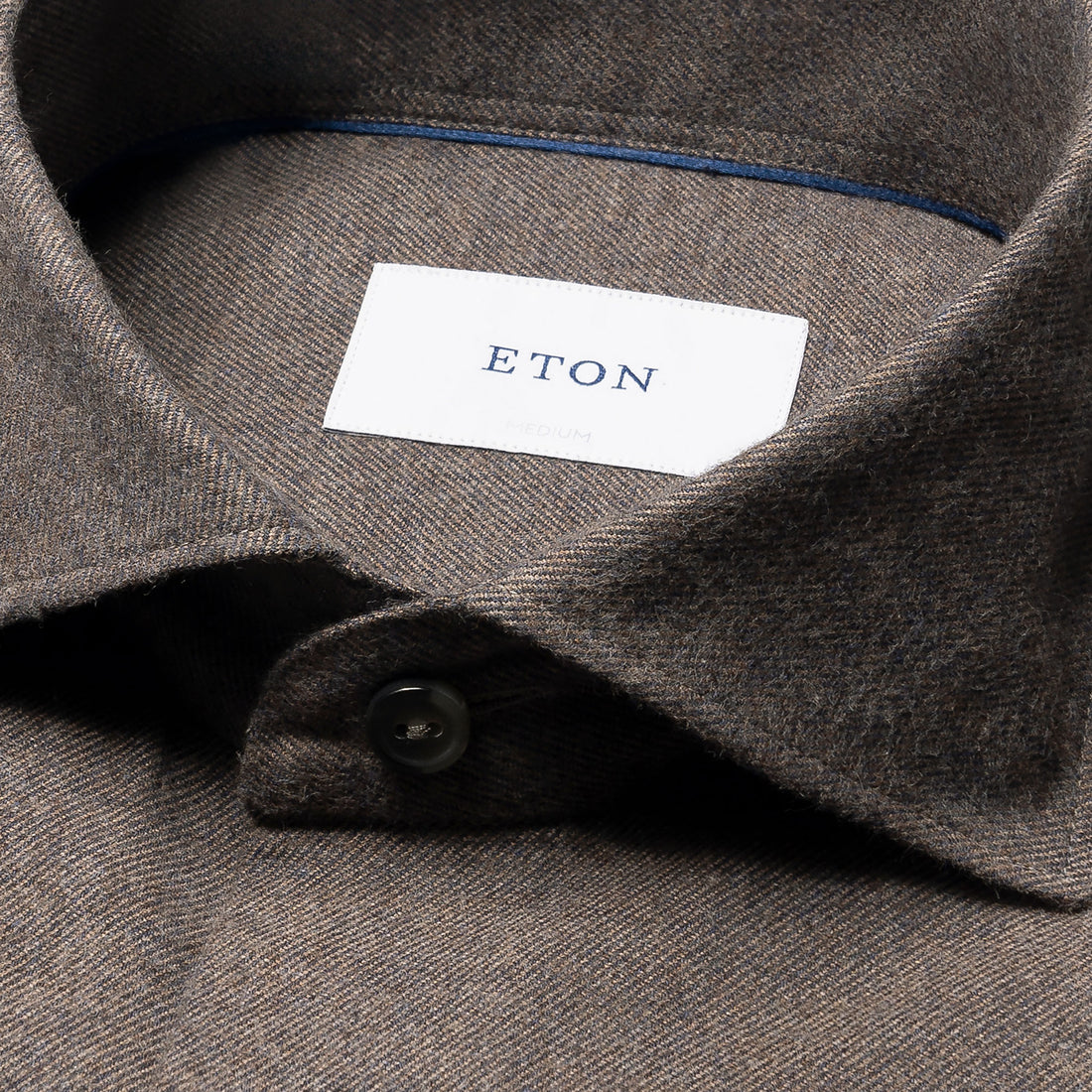 Dark Brown Solid Cotton Flannel Casual Fit Shirt - ETON