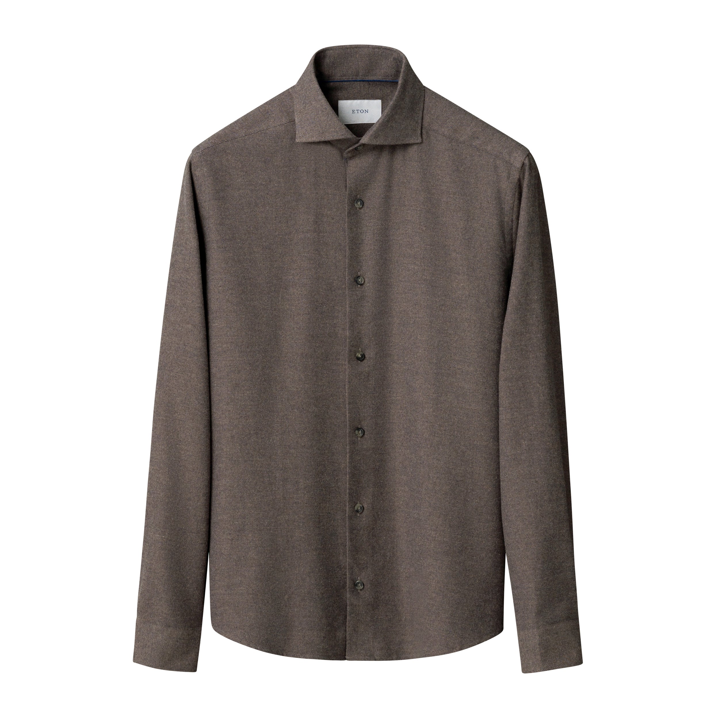 Dark Brown Solid Cotton Flannel Casual Fit Shirt - ETON