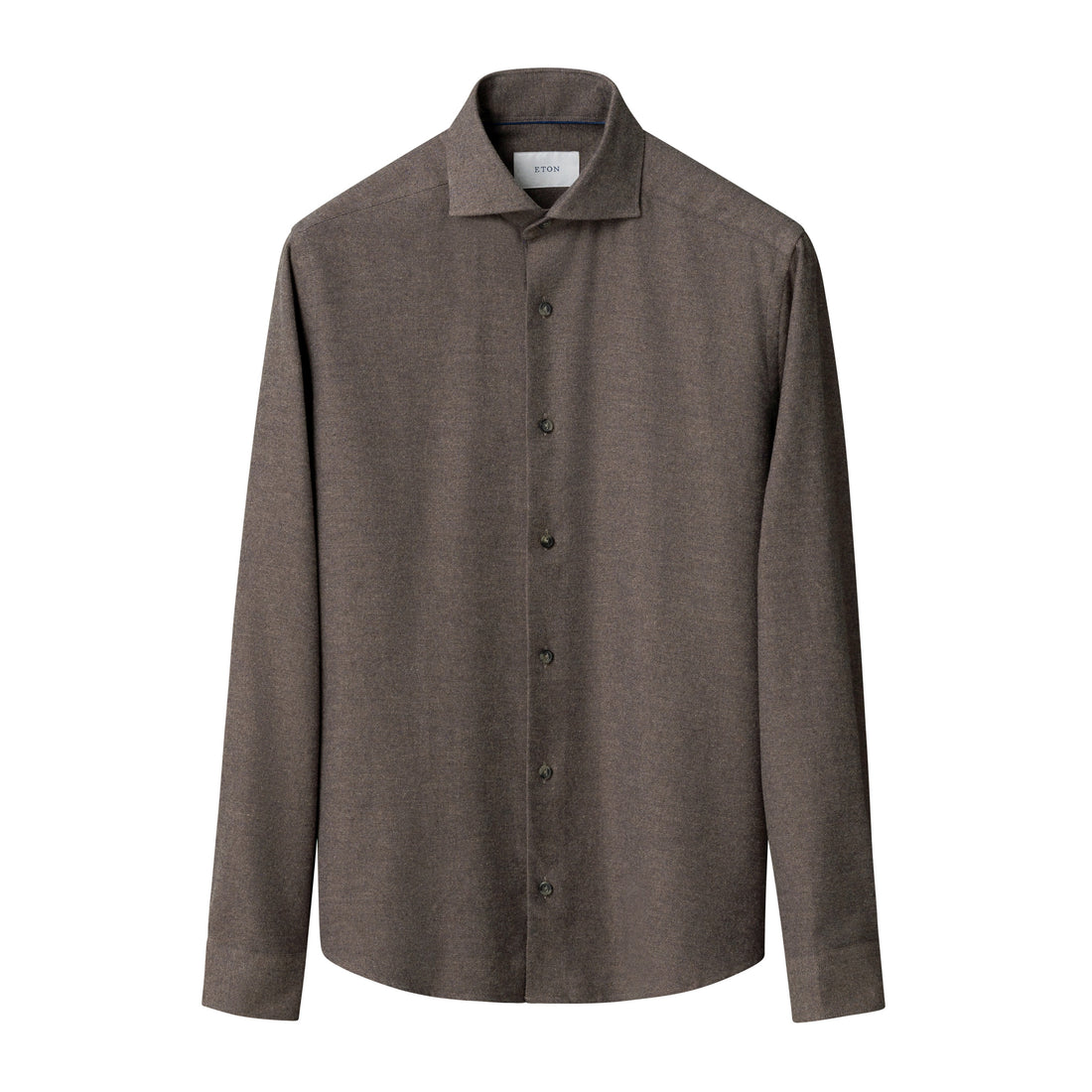 Dark Brown Solid Cotton Flannel Casual Fit Shirt - ETON
