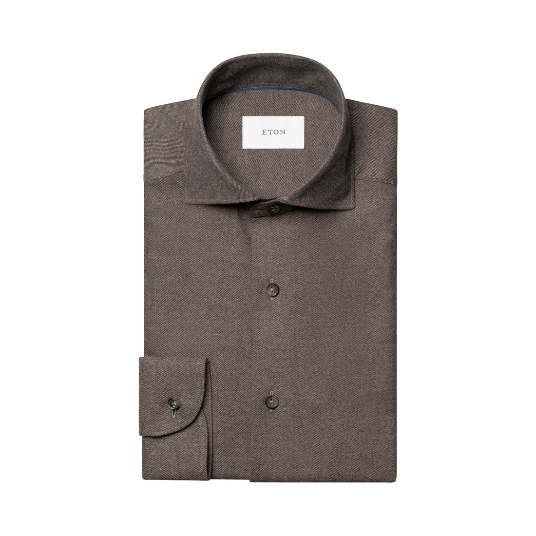 Dark Brown Solid Cotton Flannel Casual Fit Shirt - ETON