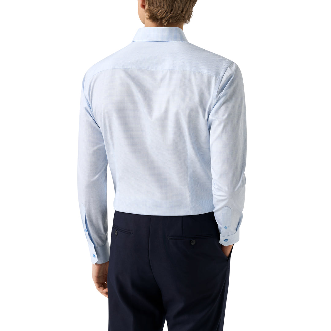 Light Blue Prince of Wales Check Signature Twill Contemporary Fit Shirt - ETON - Boutique Jacques International