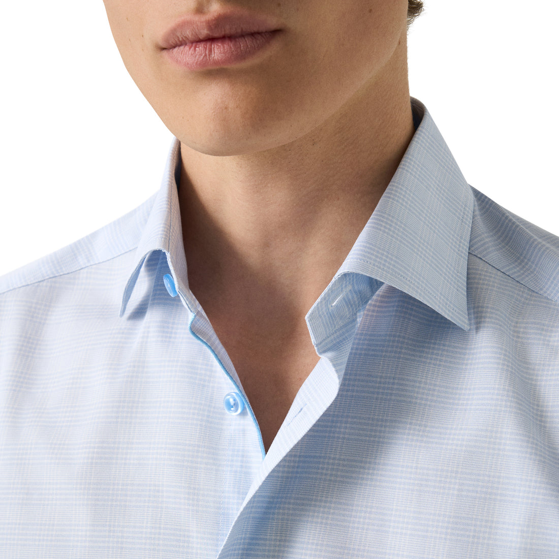 Light Blue Prince of Wales Check Signature Twill Contemporary Fit Shirt - ETON - Boutique Jacques International