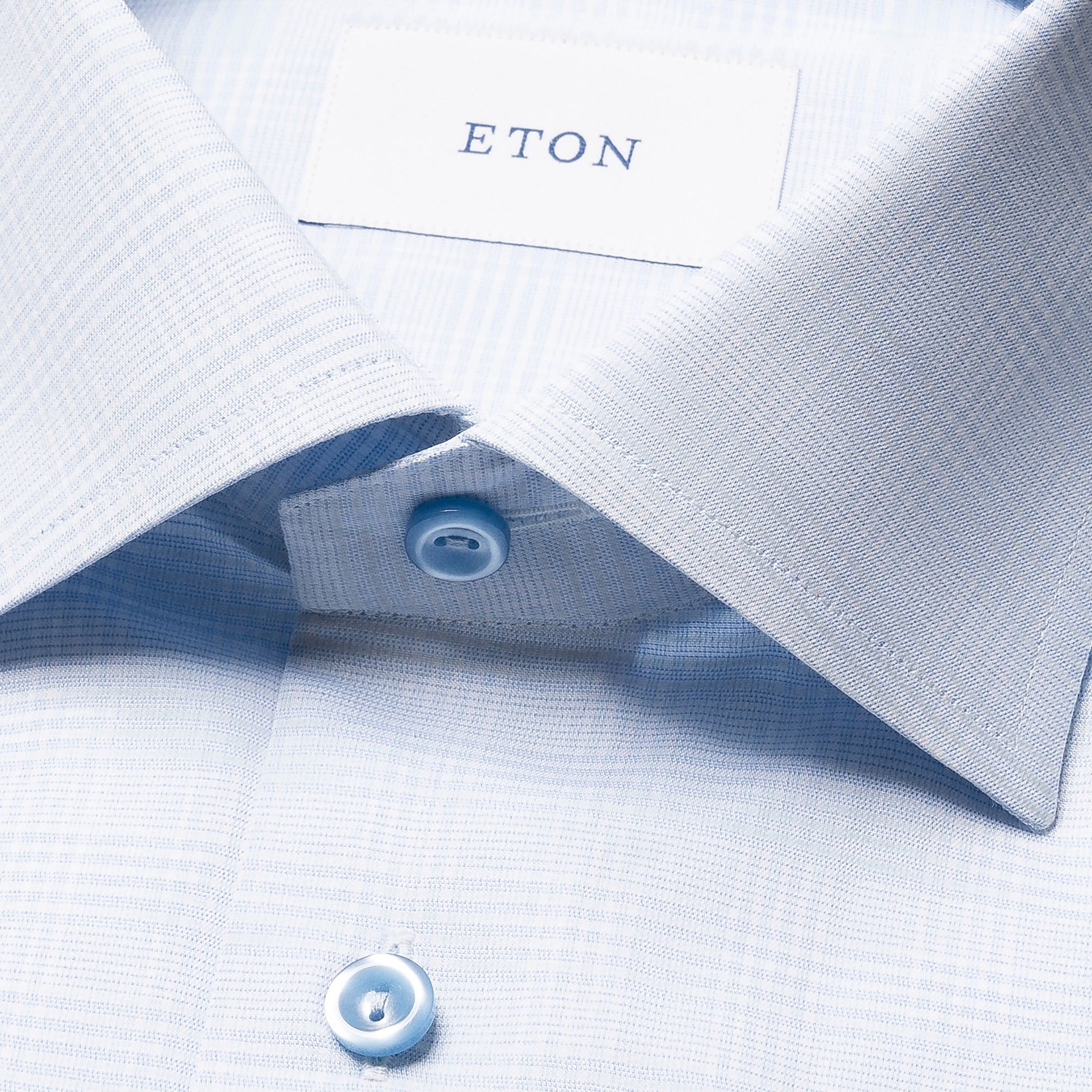 Light Blue Prince of Wales Check Signature Twill Contemporary Fit Shirt - ETON - Boutique Jacques International